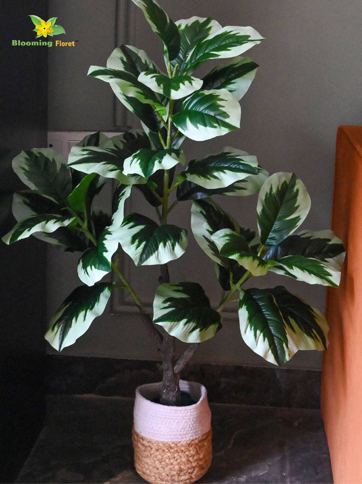 Artificial Jungle Velvet Plant | 90 cm | 33 Leaves | With Basic Pot