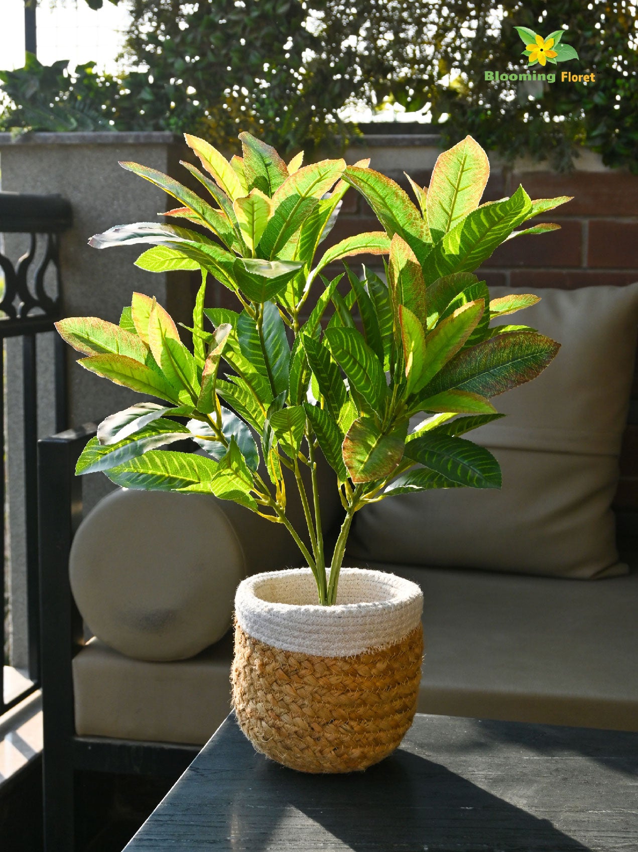 Artificial Croton Leaf Bunch Plant – 50.8 cm, 72 Leaves, with Pot
