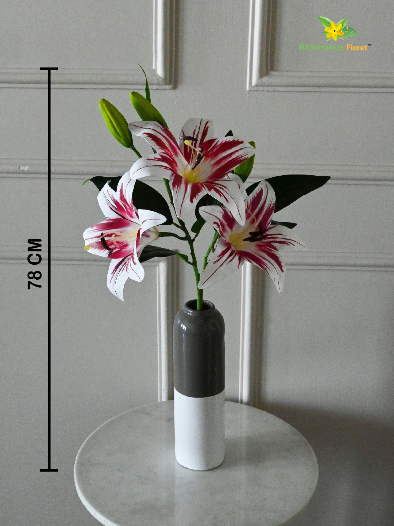 Artificial Lily Flower Stick | White & Magenta | 88 cm