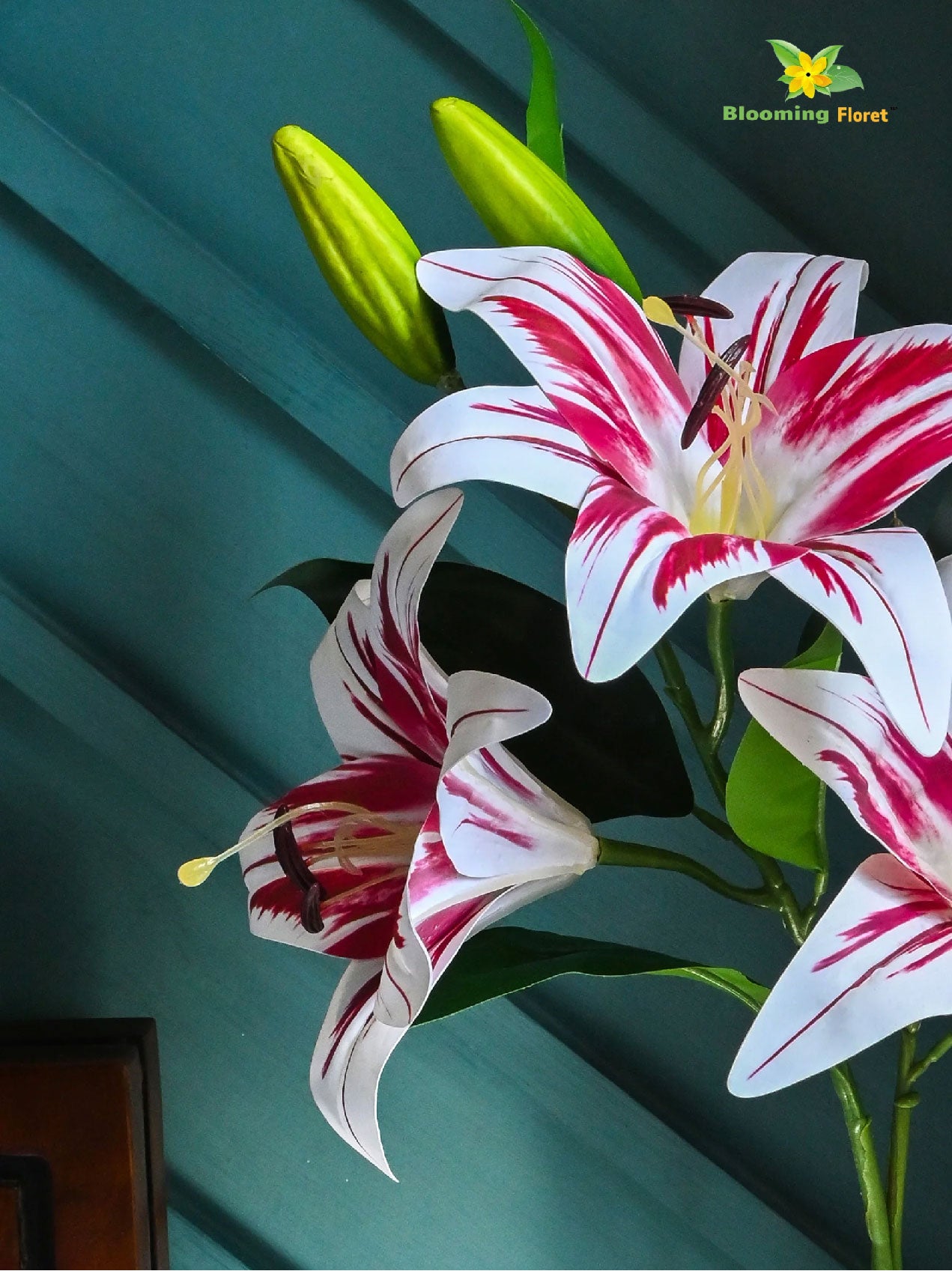 Artificial Lily Flower Stick | White & Magenta | 88 cm