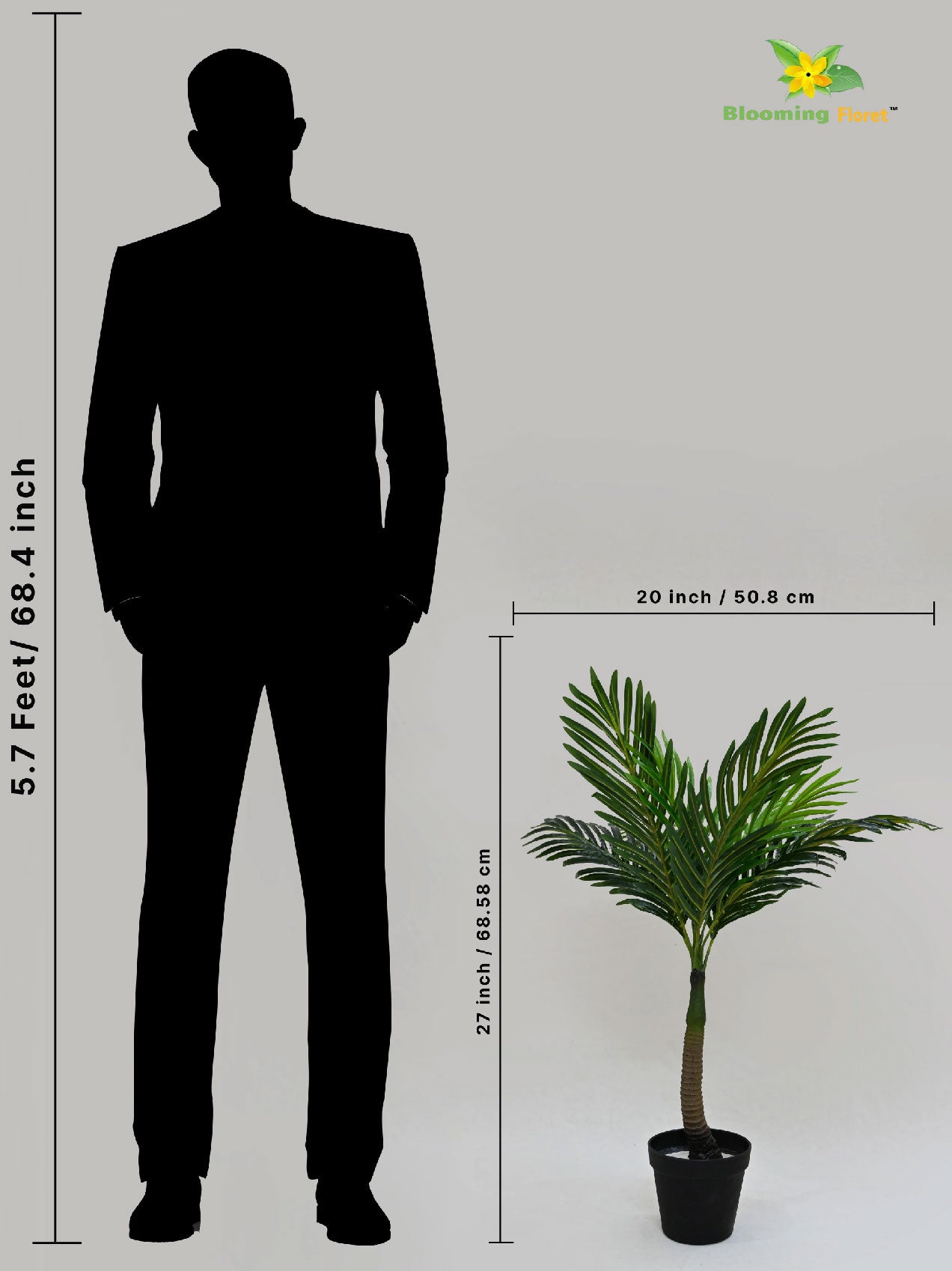 Artificial Bonsai Palm Tree – 68 cm, 9 Leaves, with Basic Pot
