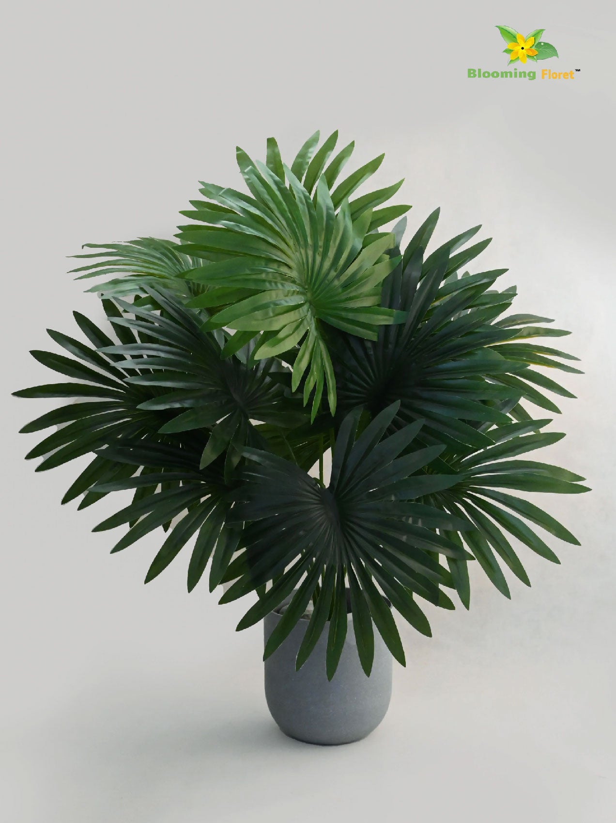 Artificial Fan Palm Plant – 65 cm, 12 Patterned Green Leaves, with Basic Pot