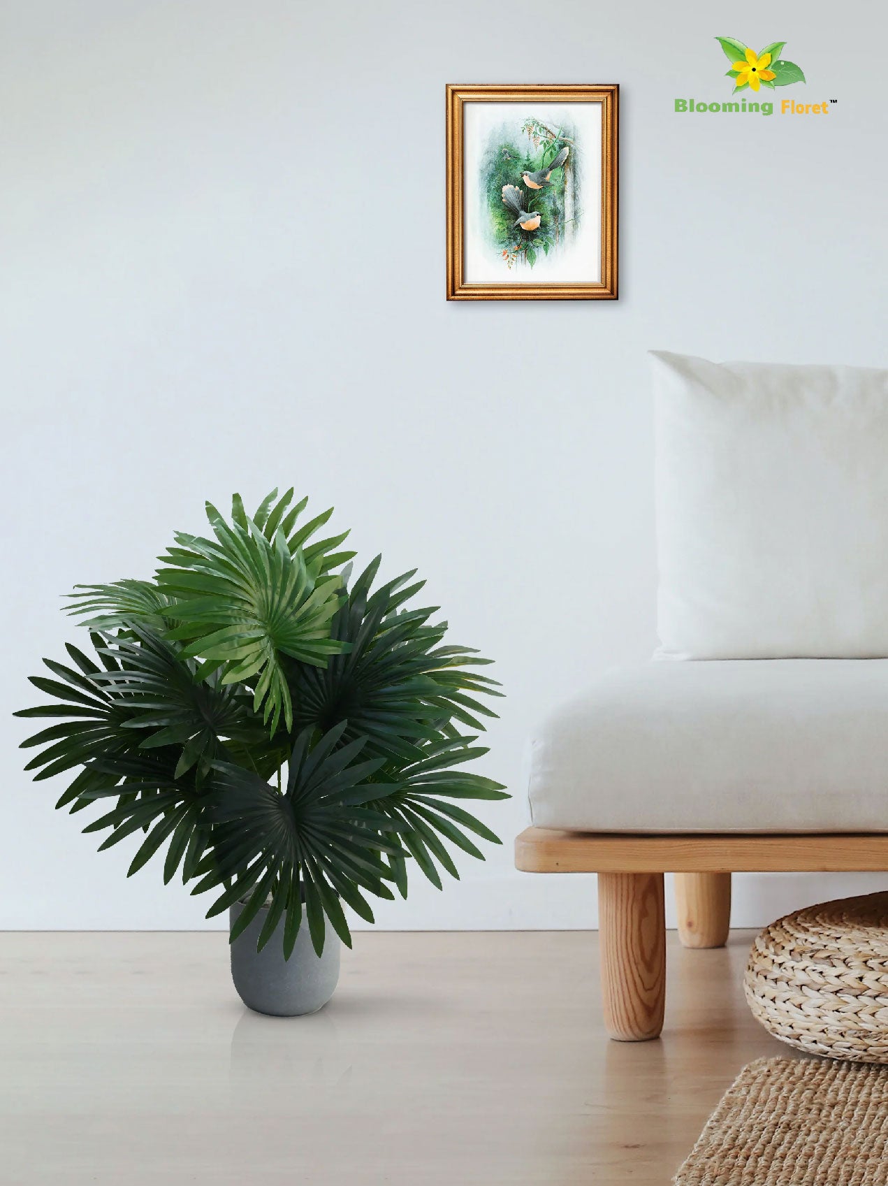 Artificial Fan Palm Plant – 65 cm, 12 Patterned Green Leaves, with Basic Pot