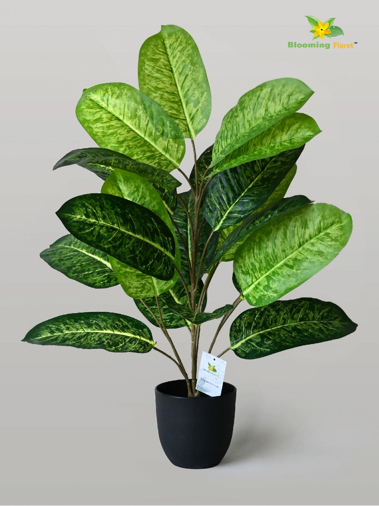 Artificial Tropical Snow Plant for Decor | 21 Leaves with Basic Pot | 74.5 cm