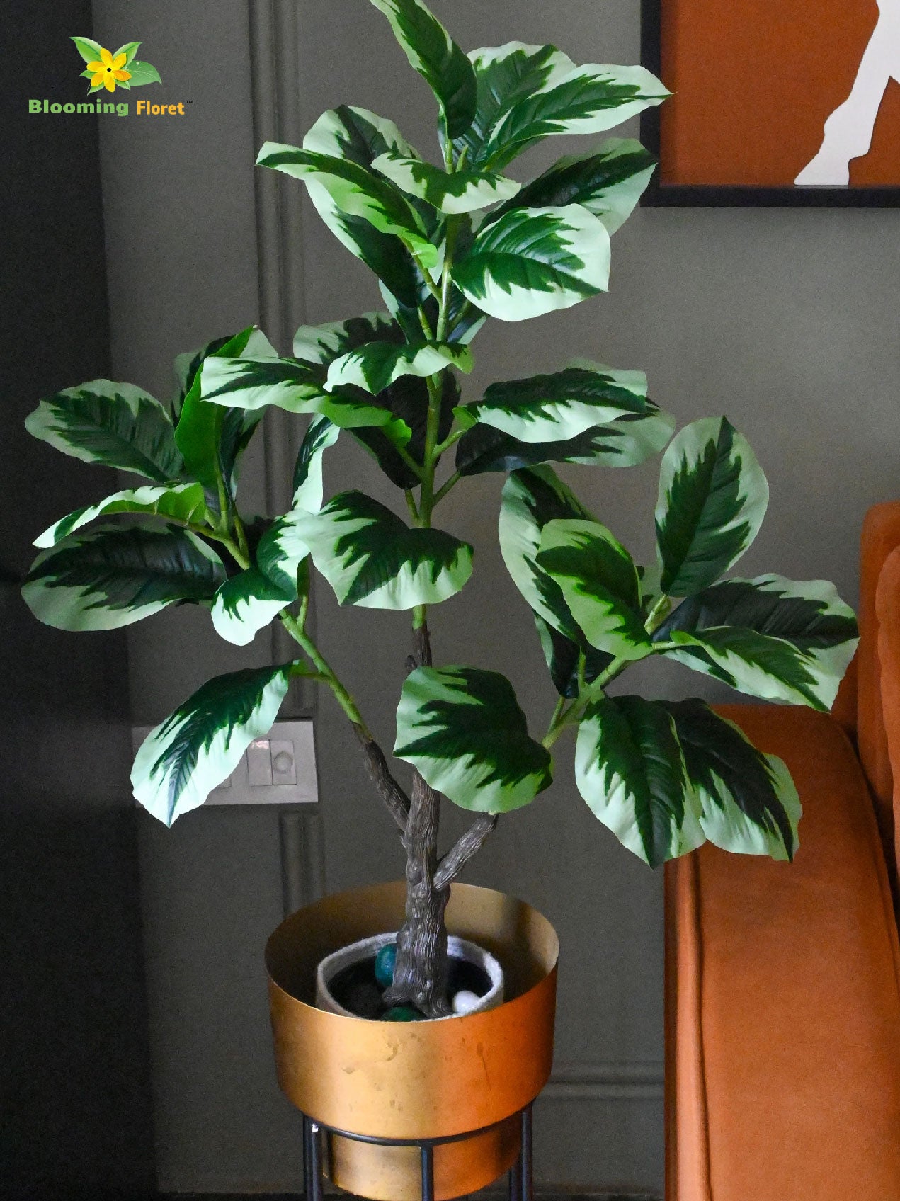 Artificial Jungle Velvet Plant | 90 cm | 33 Leaves | With Basic Pot