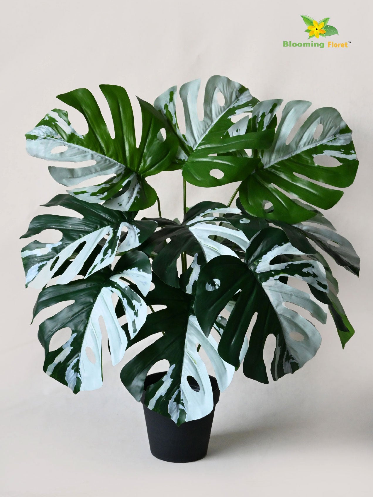 Artificial Monstera Plant – 60 cm, 12 Leaves, Green-Grey, with Basic Pot