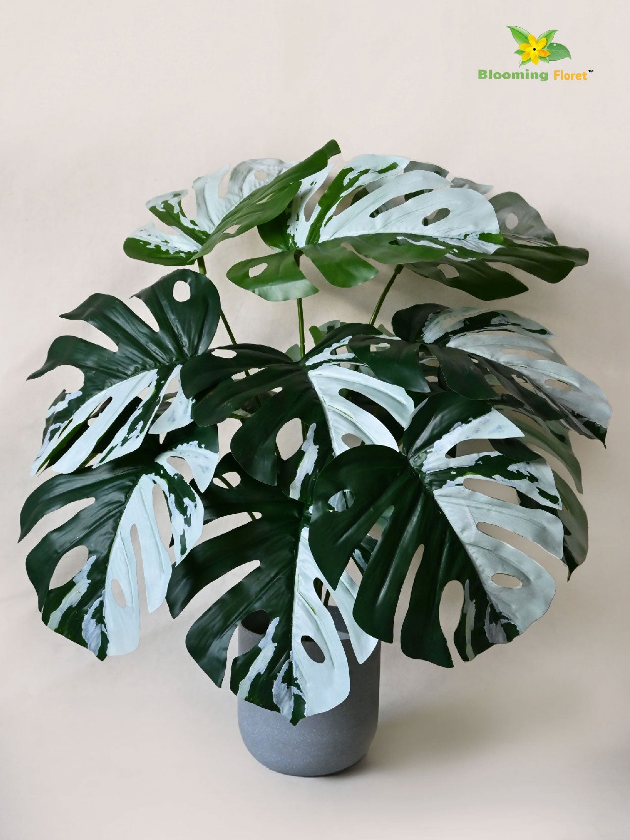Artificial Monstera Plant – 60 cm, 12 Leaves, Green-Grey, with Basic Pot