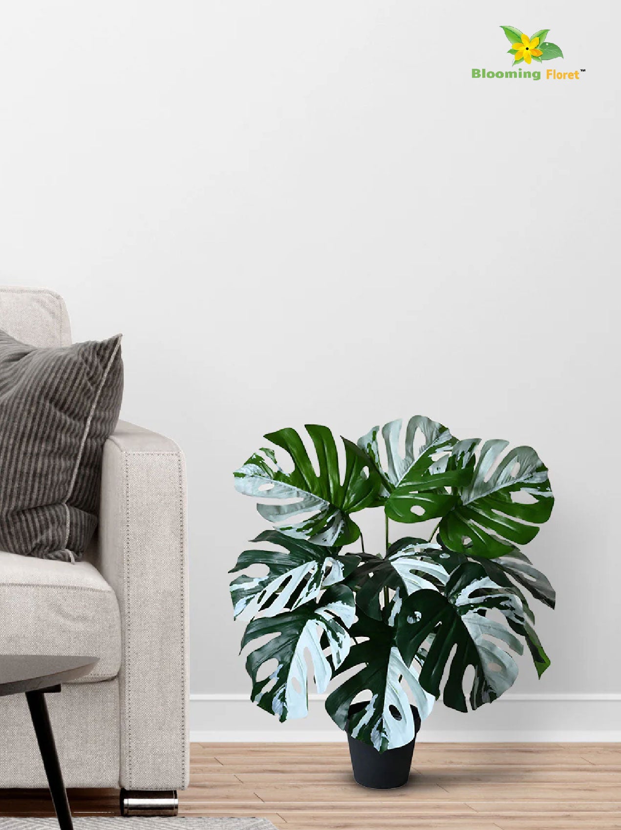 Artificial Monstera Plant – 60 cm, 12 Leaves, Green-Grey, with Basic Pot