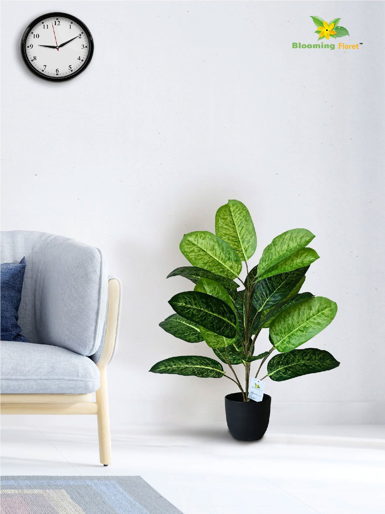 Artificial Tropical Snow Plant for Decor | 21 Leaves with Basic Pot | 74.5 cm