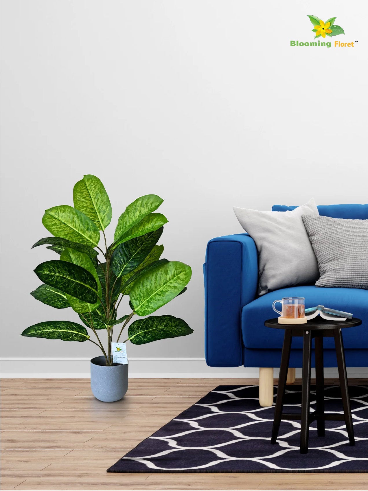 Artificial Tropical Snow Plant for Decor | 21 Leaves with Basic Pot | 74.5 cm