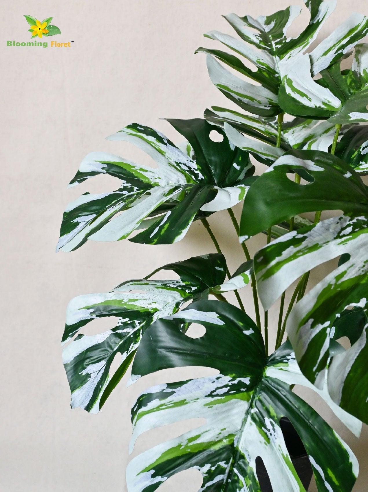 Artificial Monstera Plant – 60 cm, 12 Leaves, Green-White, with Basic Pot