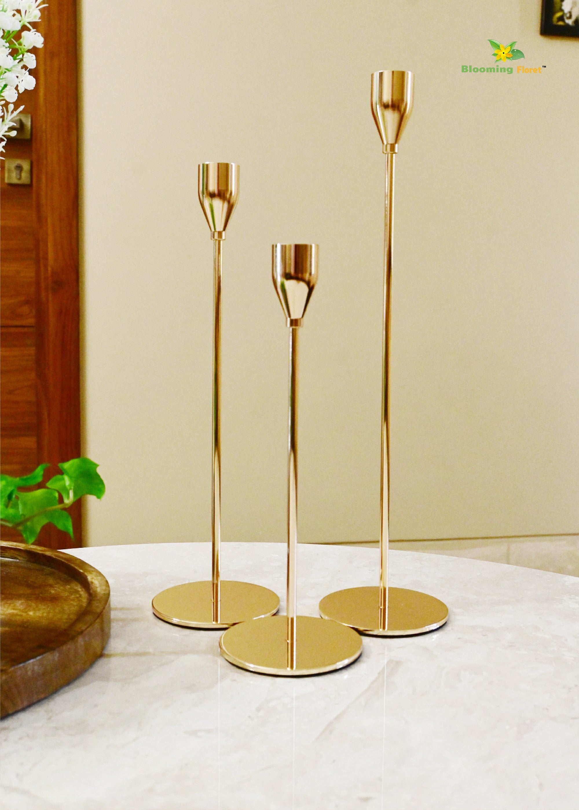 Gleaming Brass Candlestick Trio