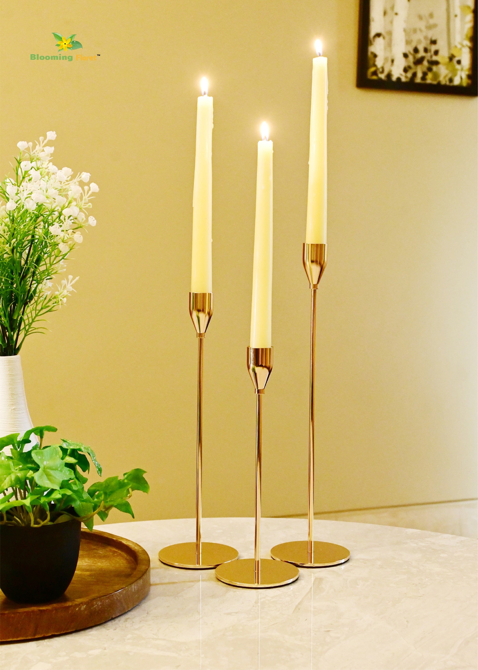 Gleaming Brass Candlestick Trio