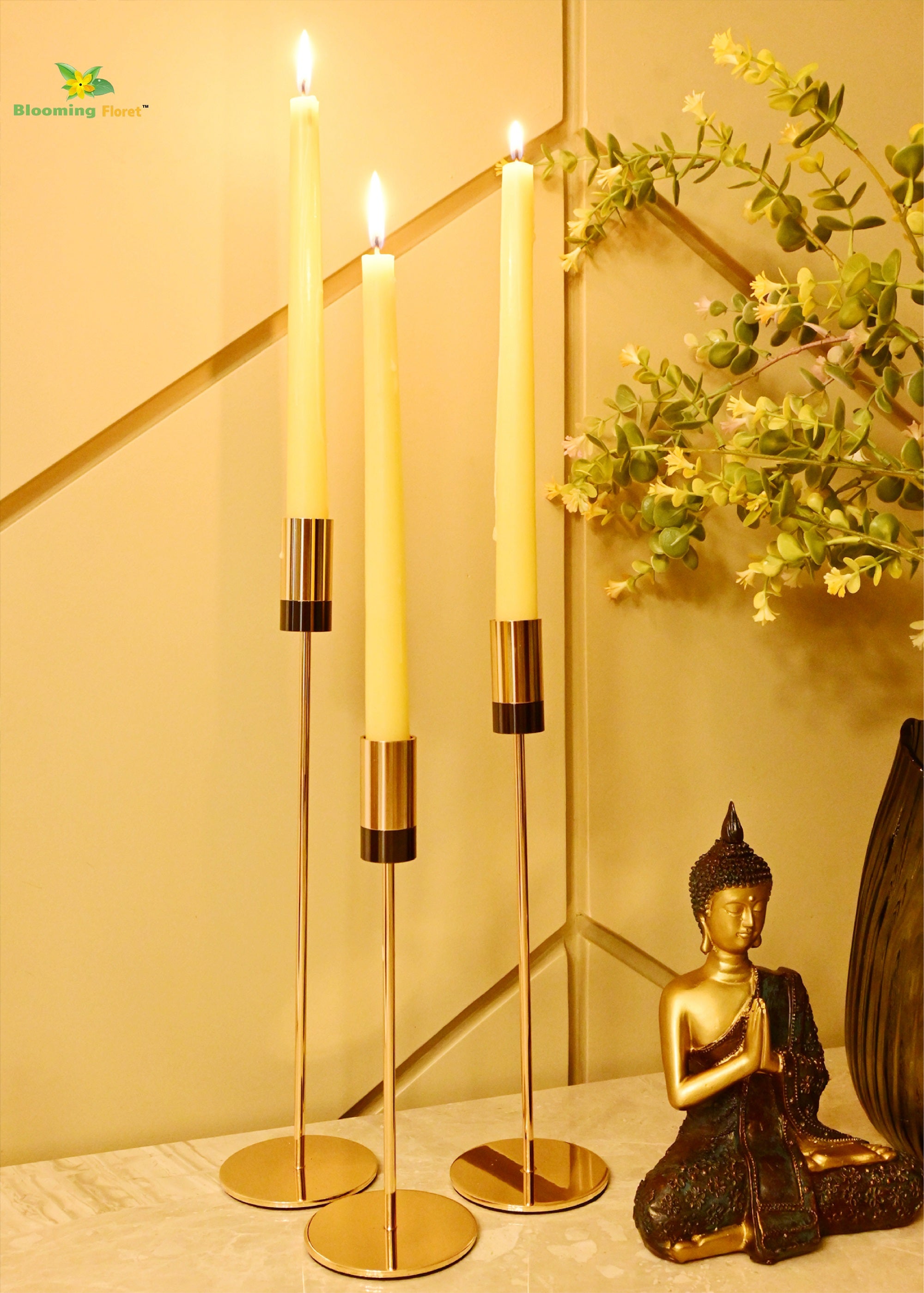 Luxe Radiance Brass Candle Holder Set