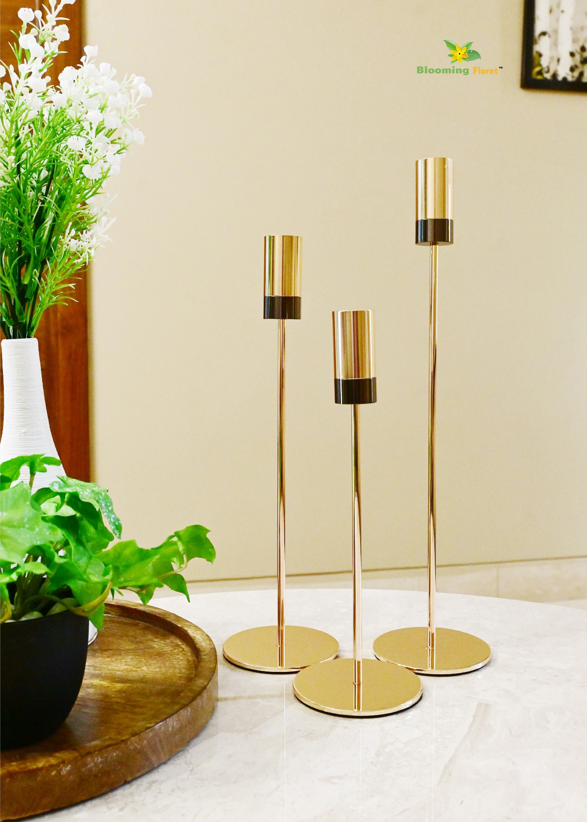 Luxe Radiance Brass Candle Holder Set