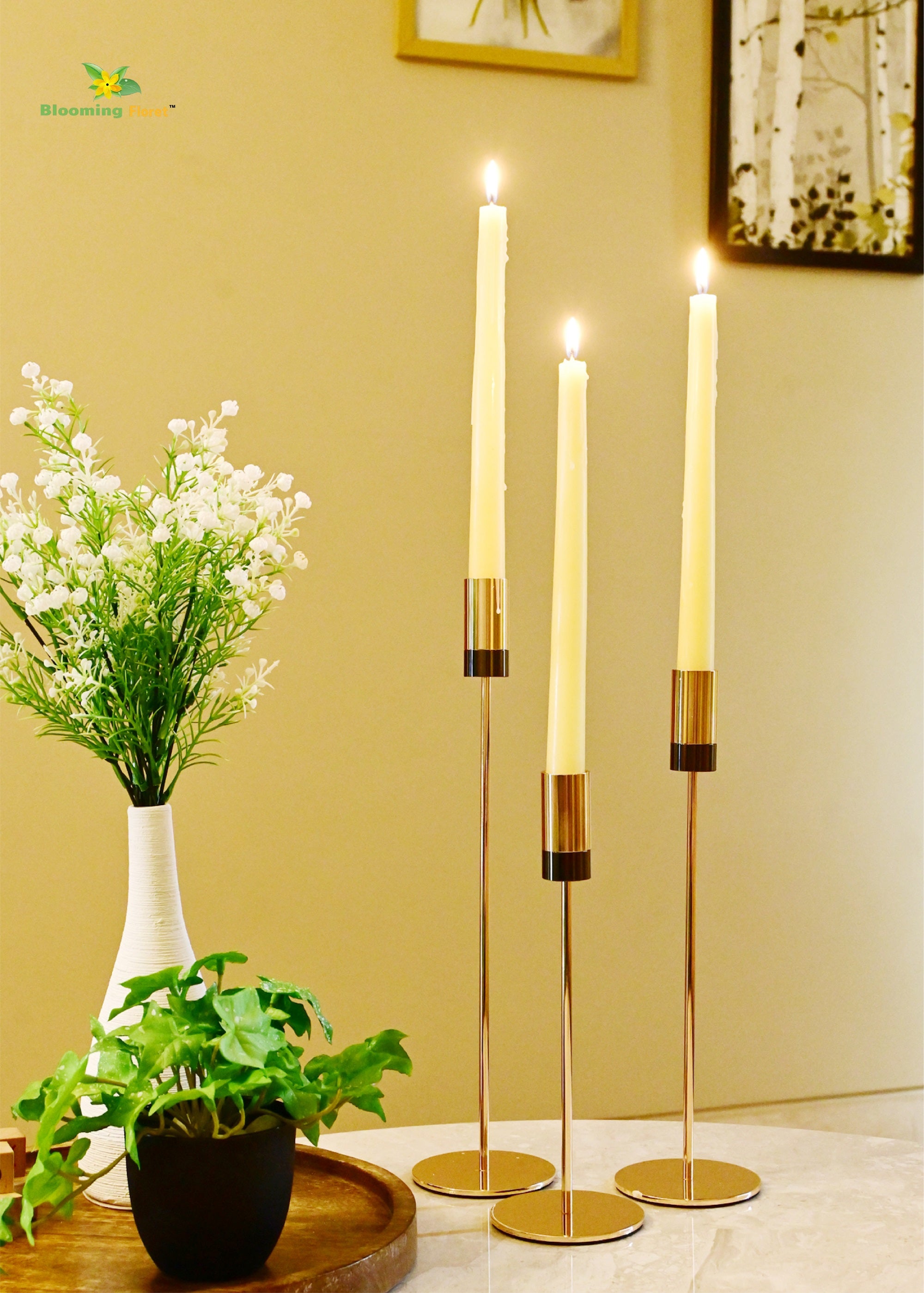 Luxe Radiance Brass Candle Holder Set