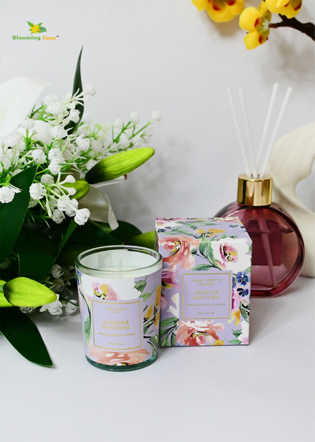Scented Candle Glass Jar - Set of 2 Pcs, Jasmine Blossom