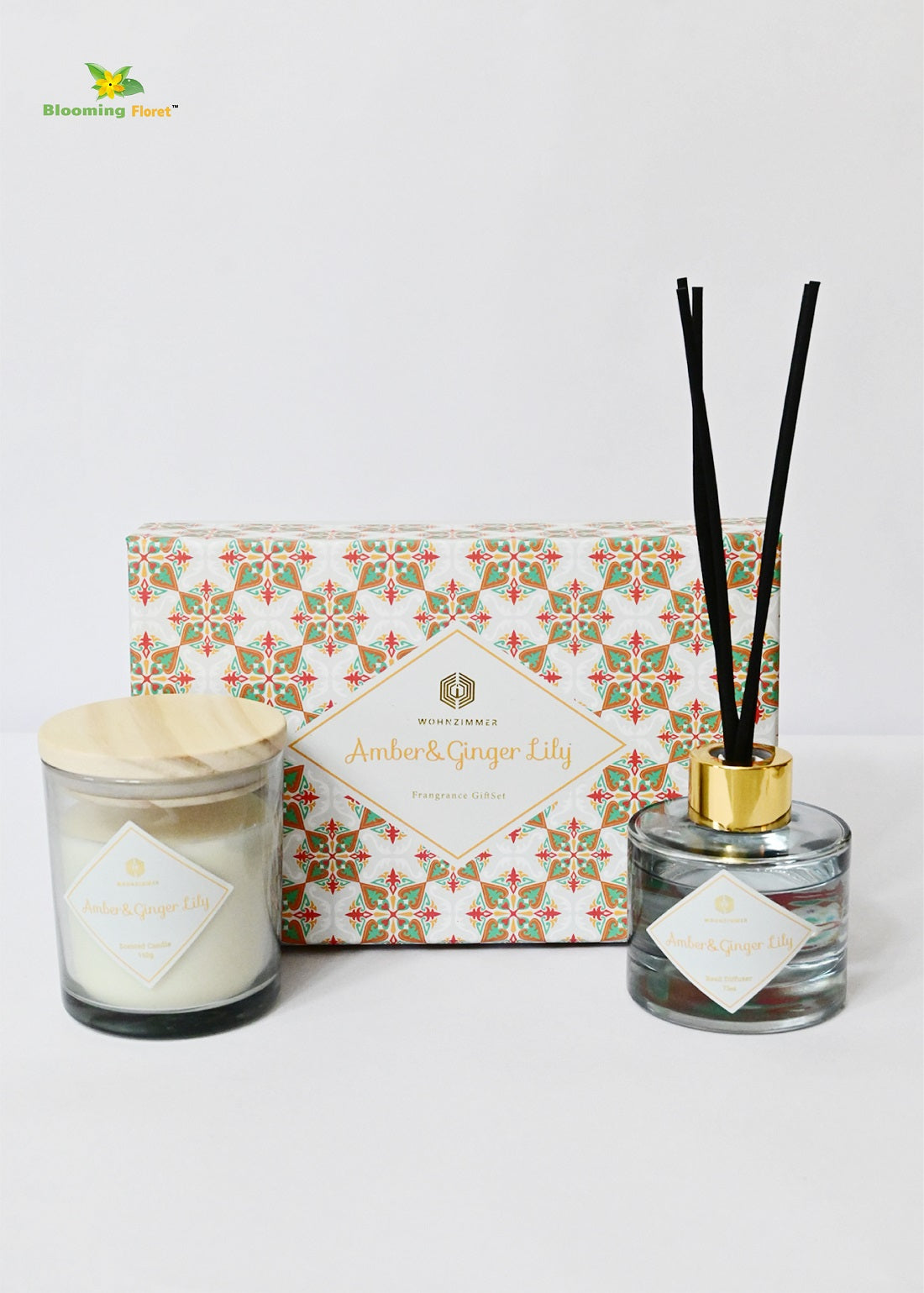Reed Fragrance Diffuser & Scented Candles - Amber Ginger & Lily