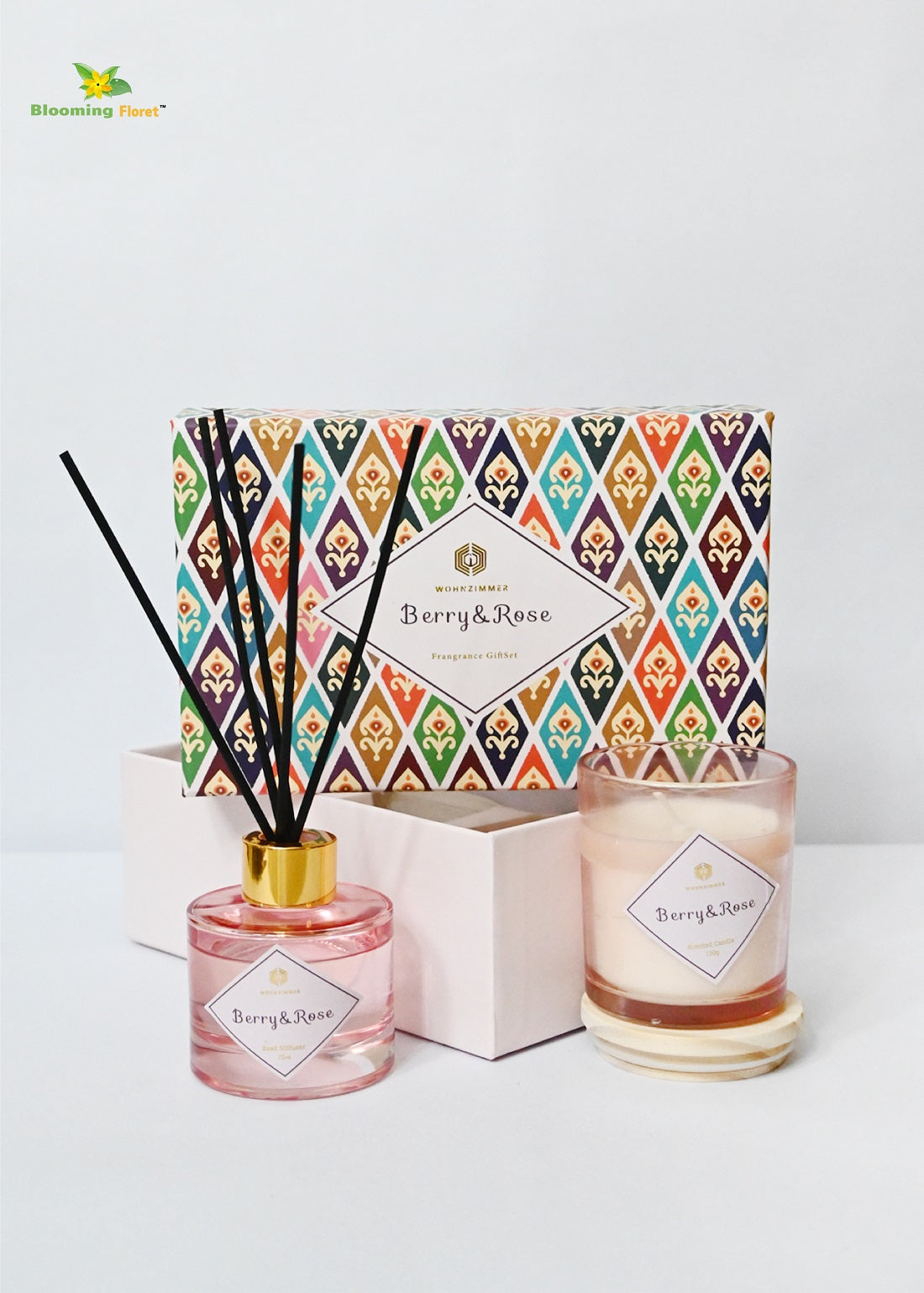 Reed Fragrance Diffuser & Scented Candles - Berry & Rose