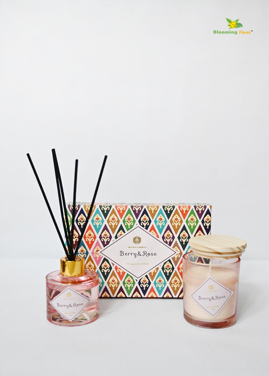 Reed Fragrance Diffuser & Scented Candles - Berry & Rose