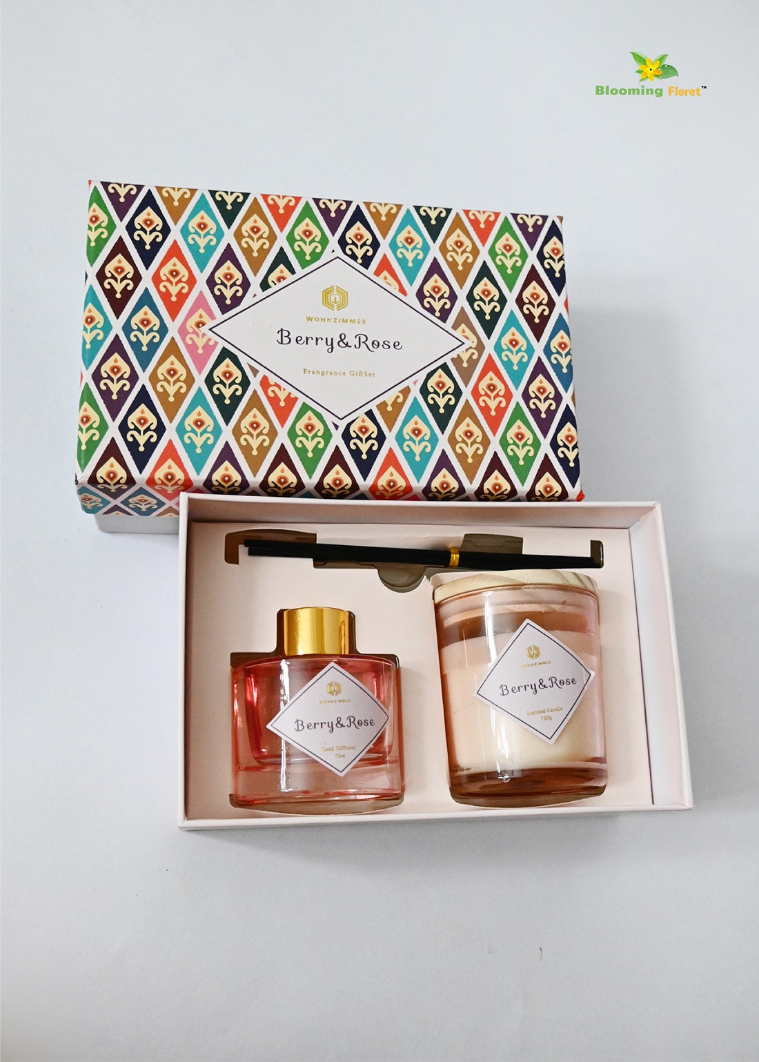 Reed Fragrance Diffuser & Scented Candles - Berry & Rose