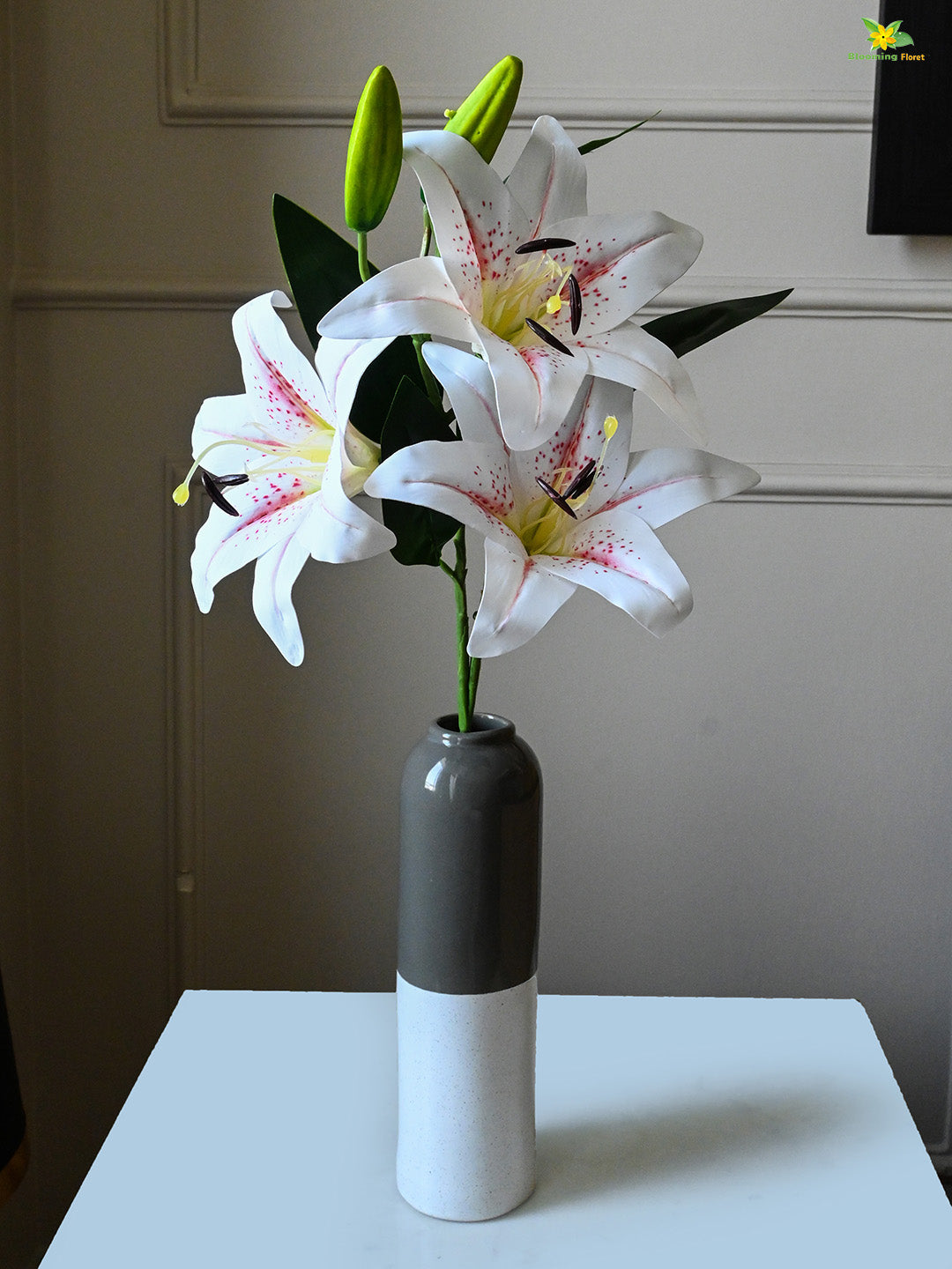 Artificial Lily Flower Stick - White, Yellow