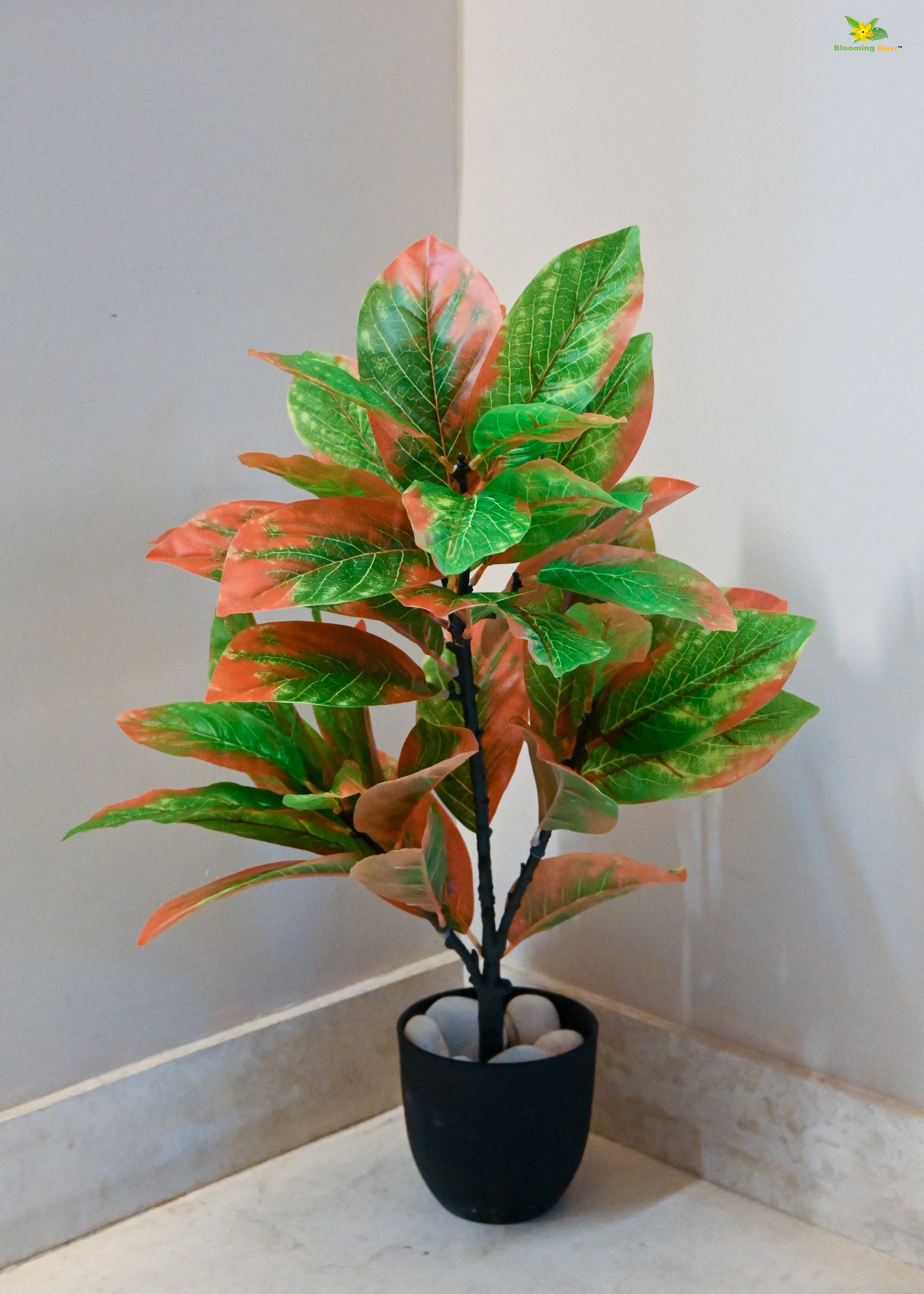 Artificial Croton Plant for Decor 30 Leaves with Basic Pot | 65 cm