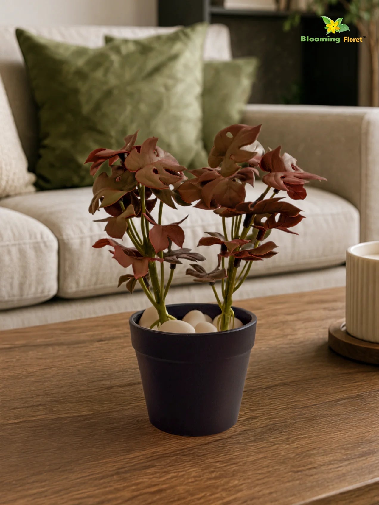Artificial Mini Monstera Succulent | Maroon | 15 cm