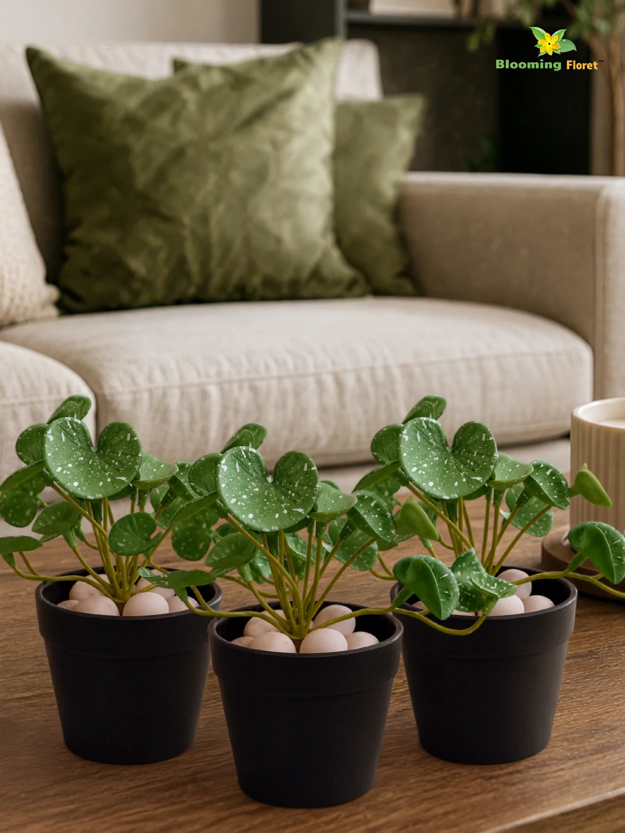 Lush Leaf Pennywort Artificial Succulent | Dark Green & White | 14 cm | Set of 3