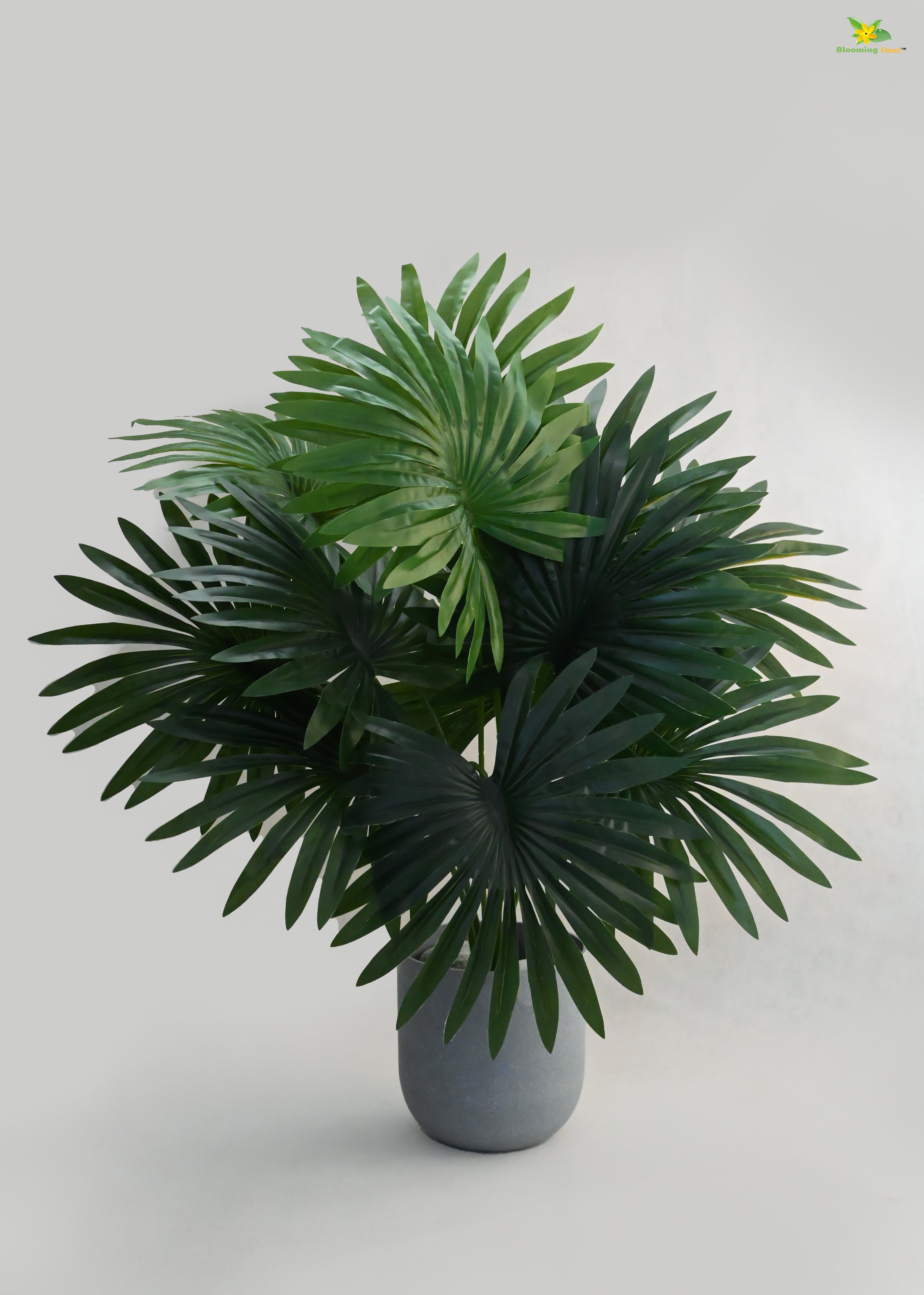 Artificial Fan Palm Plant for Decor | 12 Leaves with Basic Pot | 65 cm