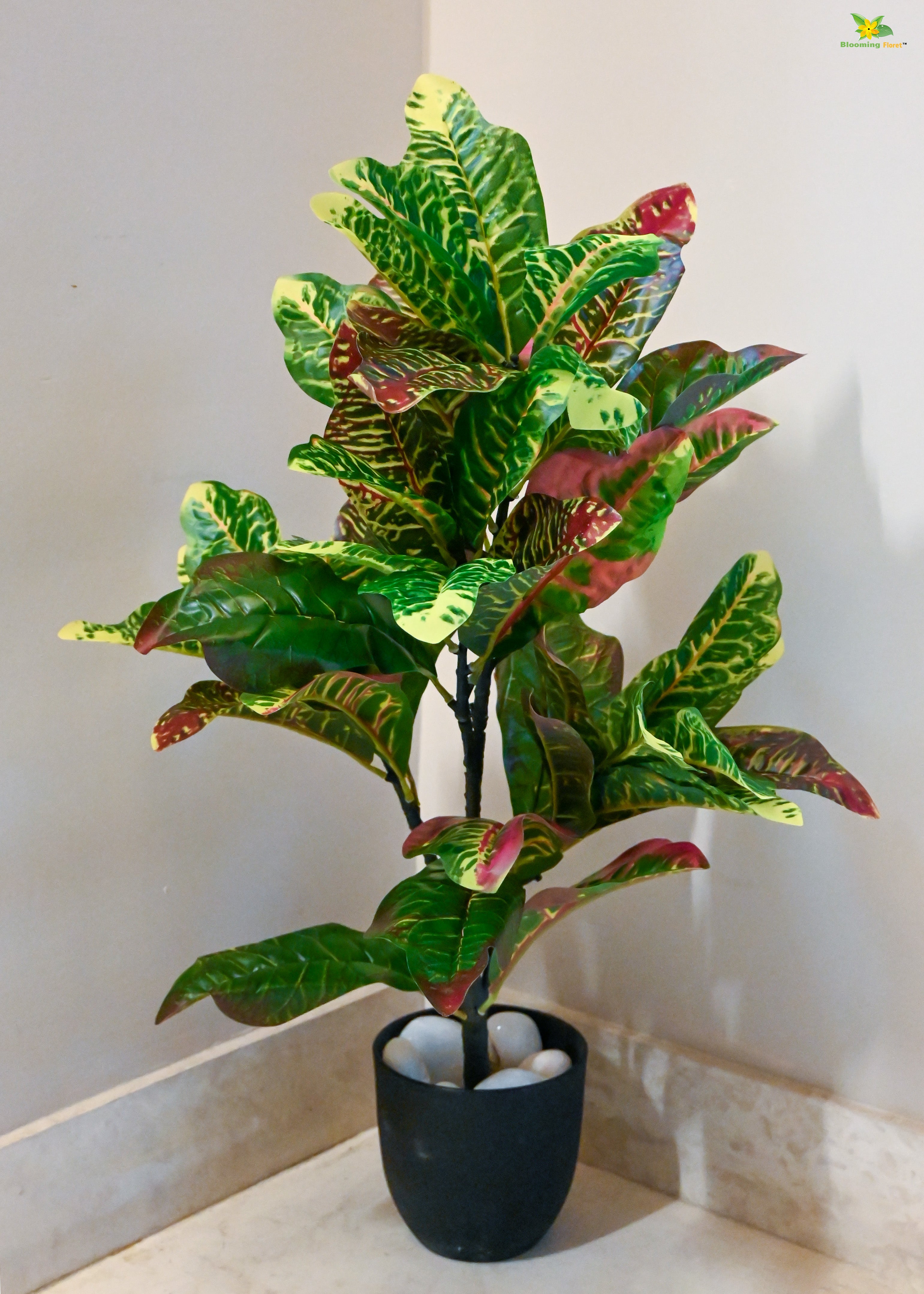 Artificial Garden Croton Plant for Decor 30 Leaves with Basic Pot | 65 cm