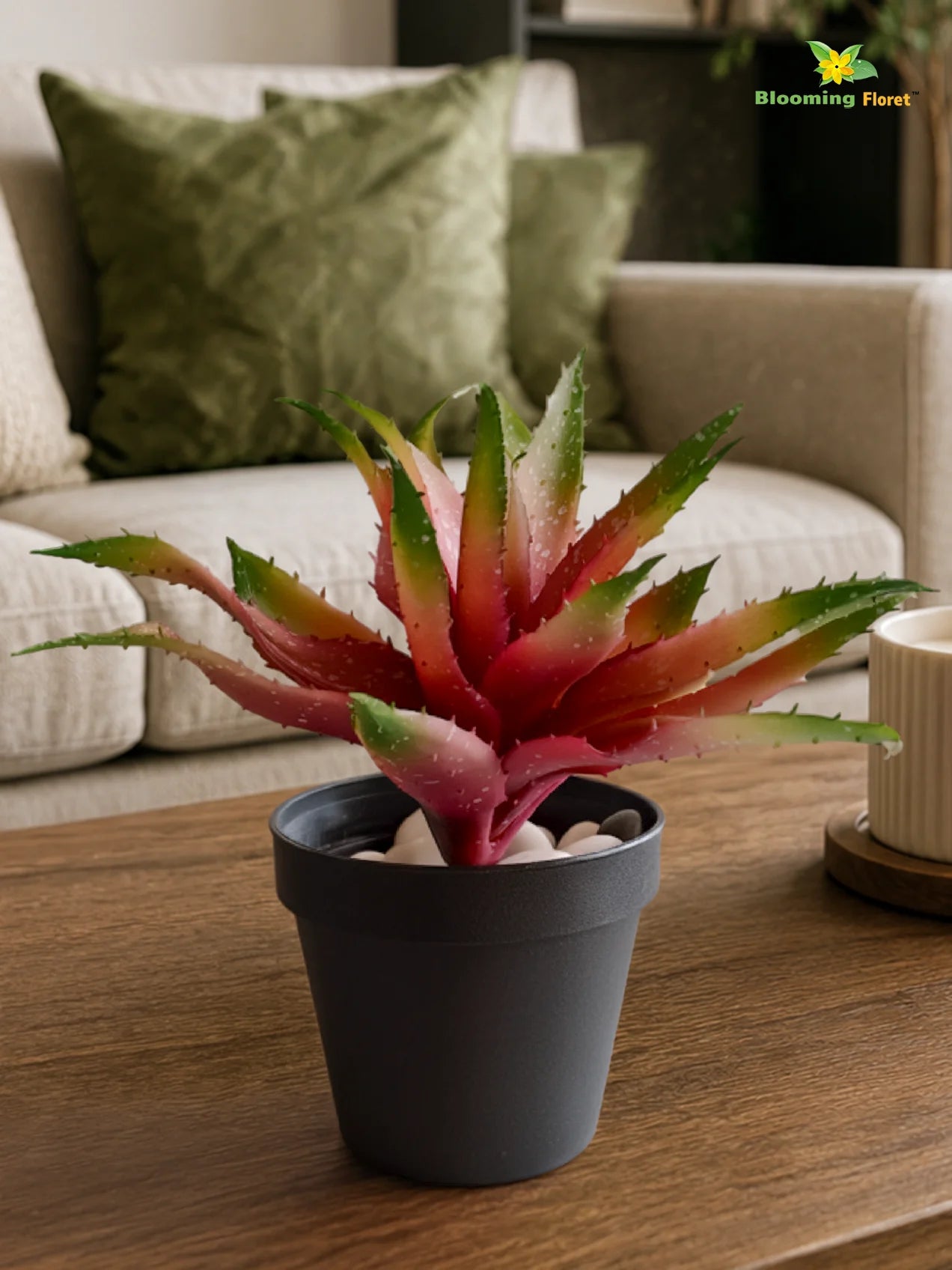 Artificial Aloe Vera Plant | Green & Maroon Leaves | 24 cm