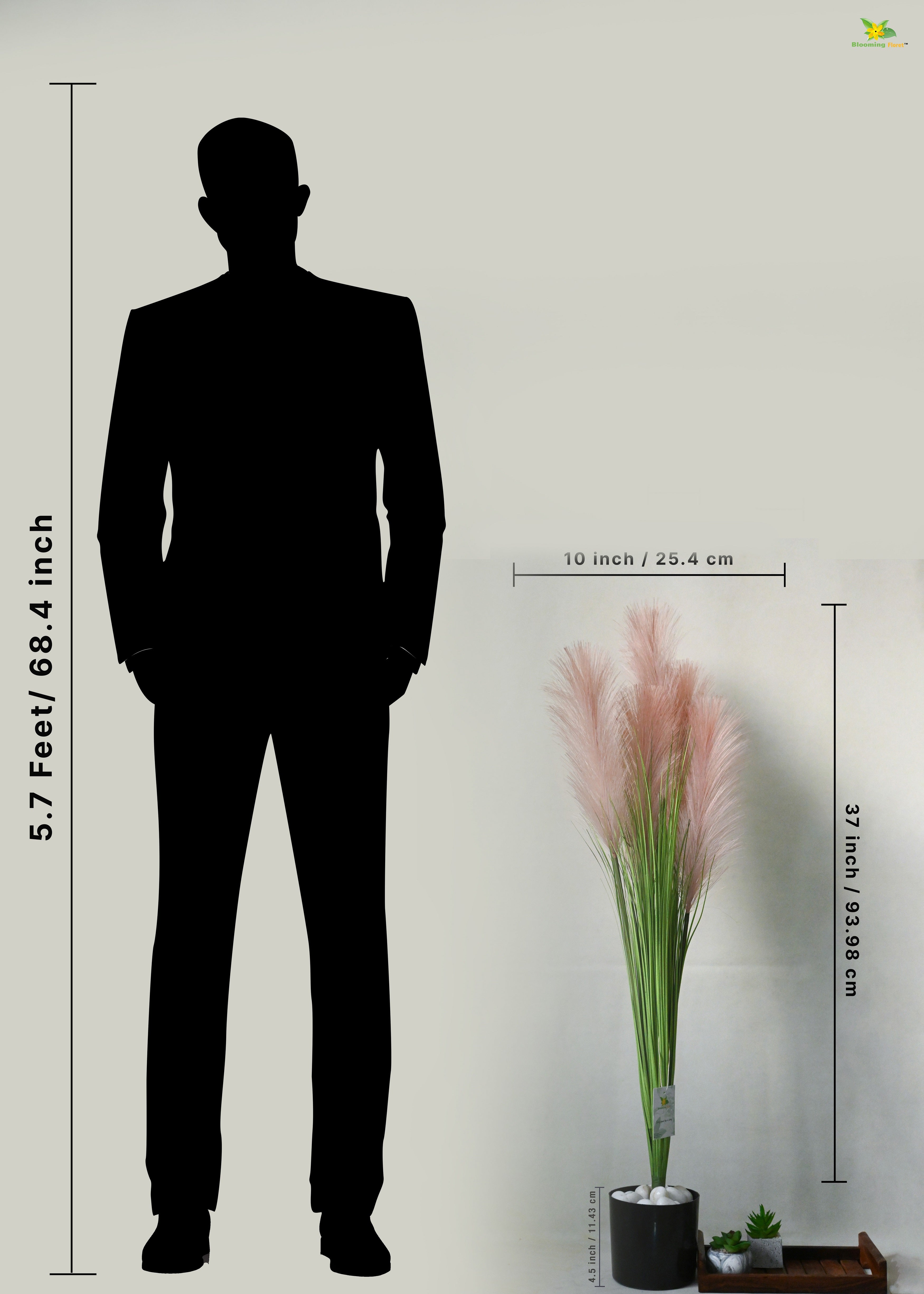 Artificial Flower Pampas Grass For Decor with Basic Pot | 93.9 cm Tall