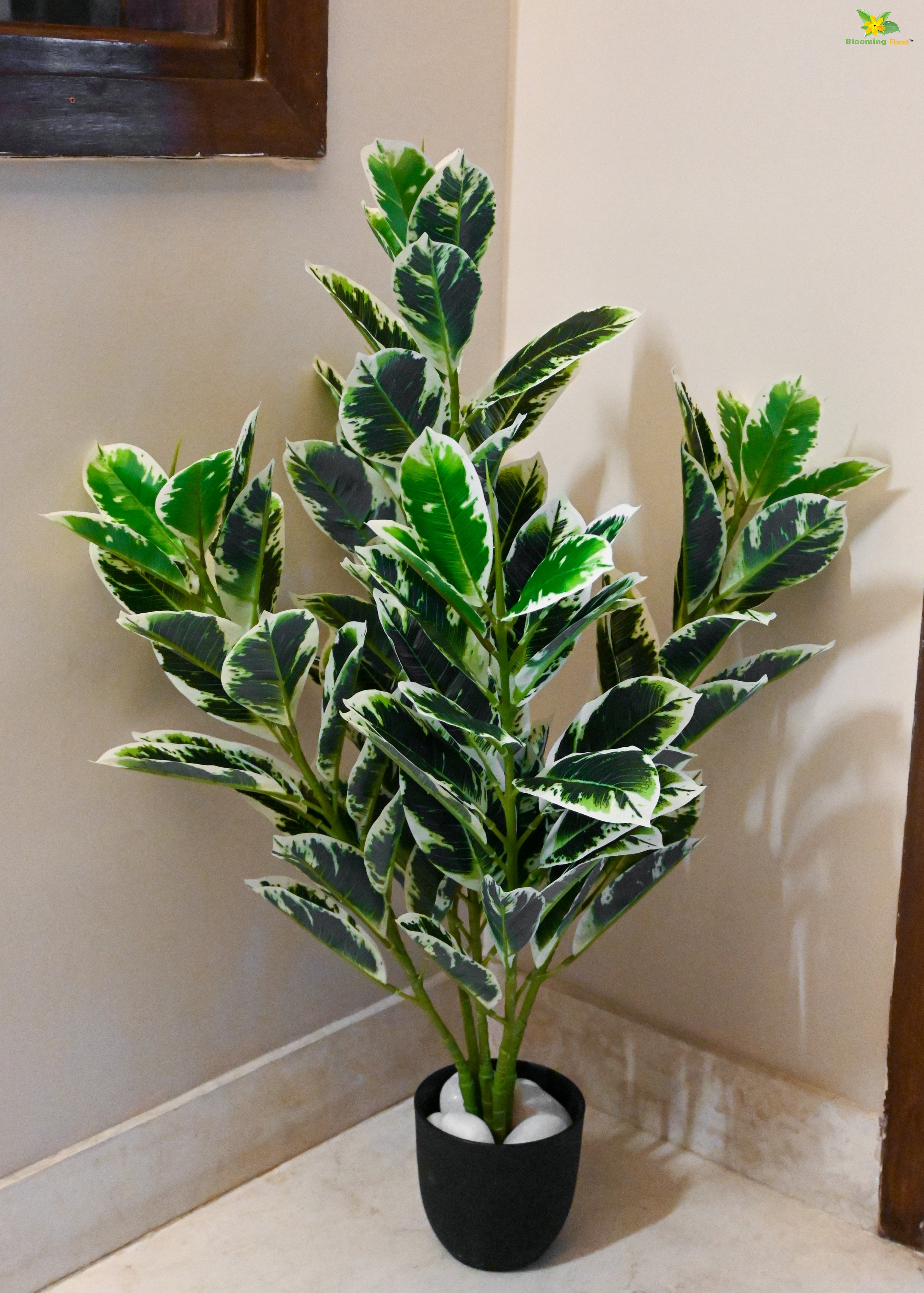 Artificial Andrew Croton Plant for Decor | 104 Leaves with Basic Pot | 85 cm