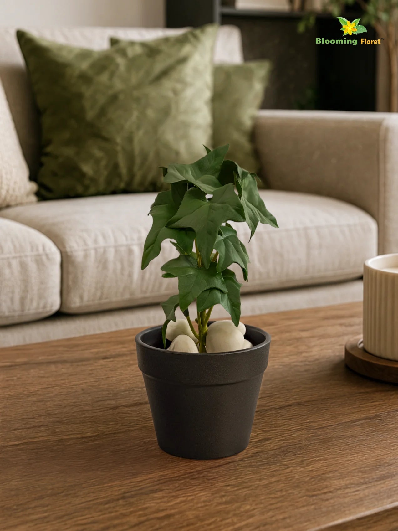 Artificial Ivy Succulent | Dark Green with White Dots Patterned | 16 cm