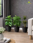 Elegant Ribbed Melamine Pot | Black | 16 cm | Set of 3