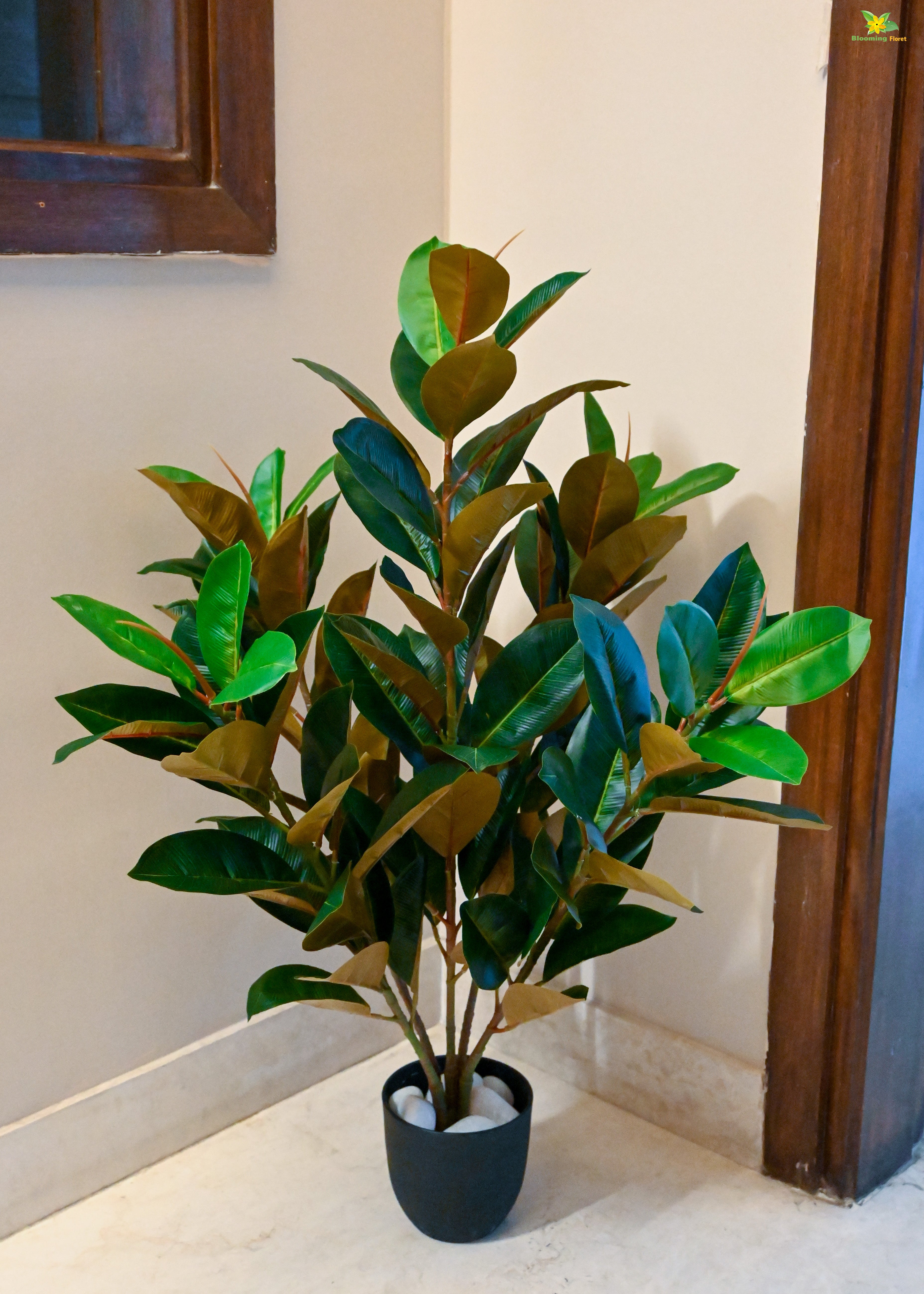 Artificial Rubber Plant for Decor | 104 Leaves with Basic Pot | 85 cm