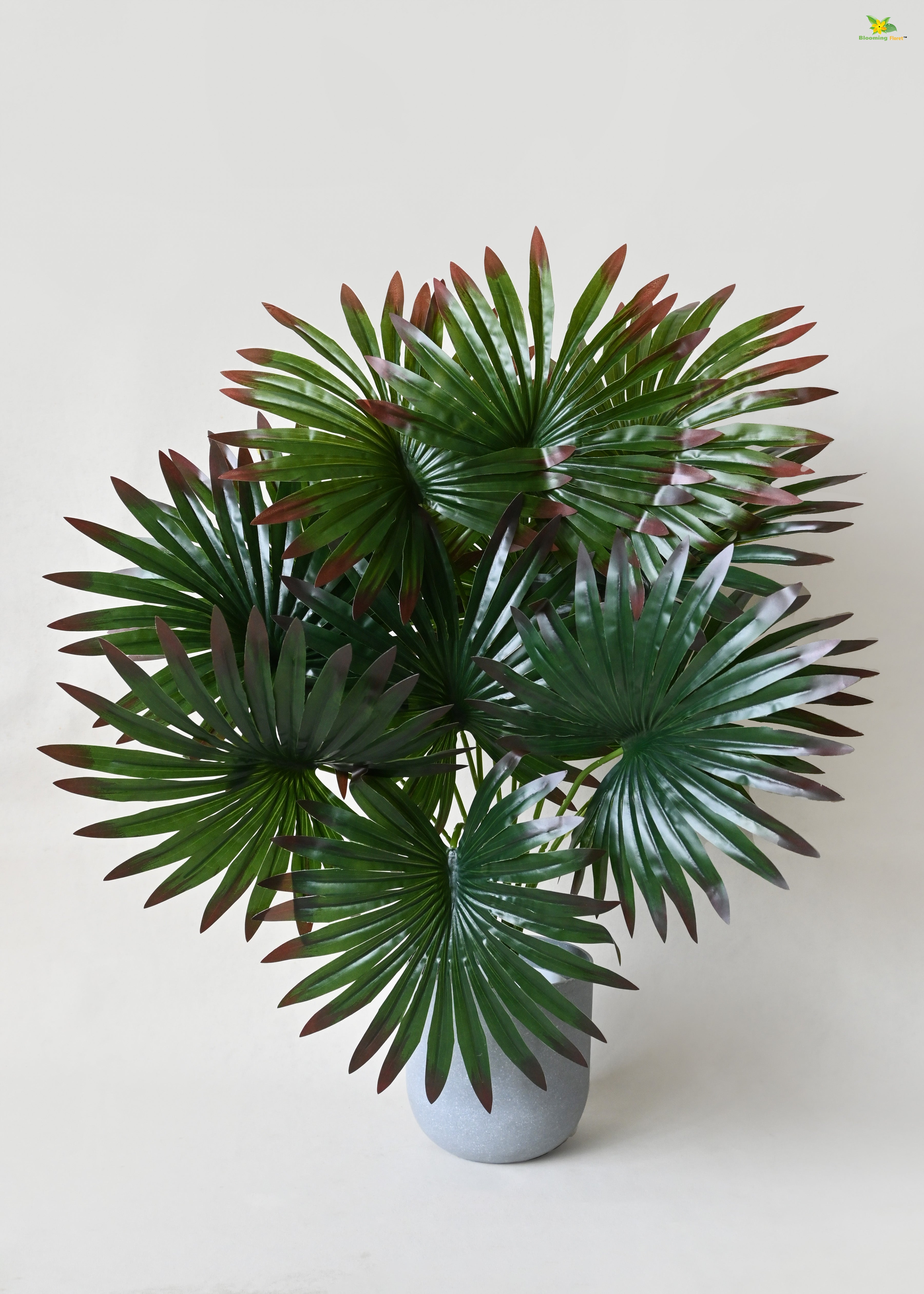 Artificial Fan Palm Plant for Decor | 12 Leaves with Basic Pot | 65 cm