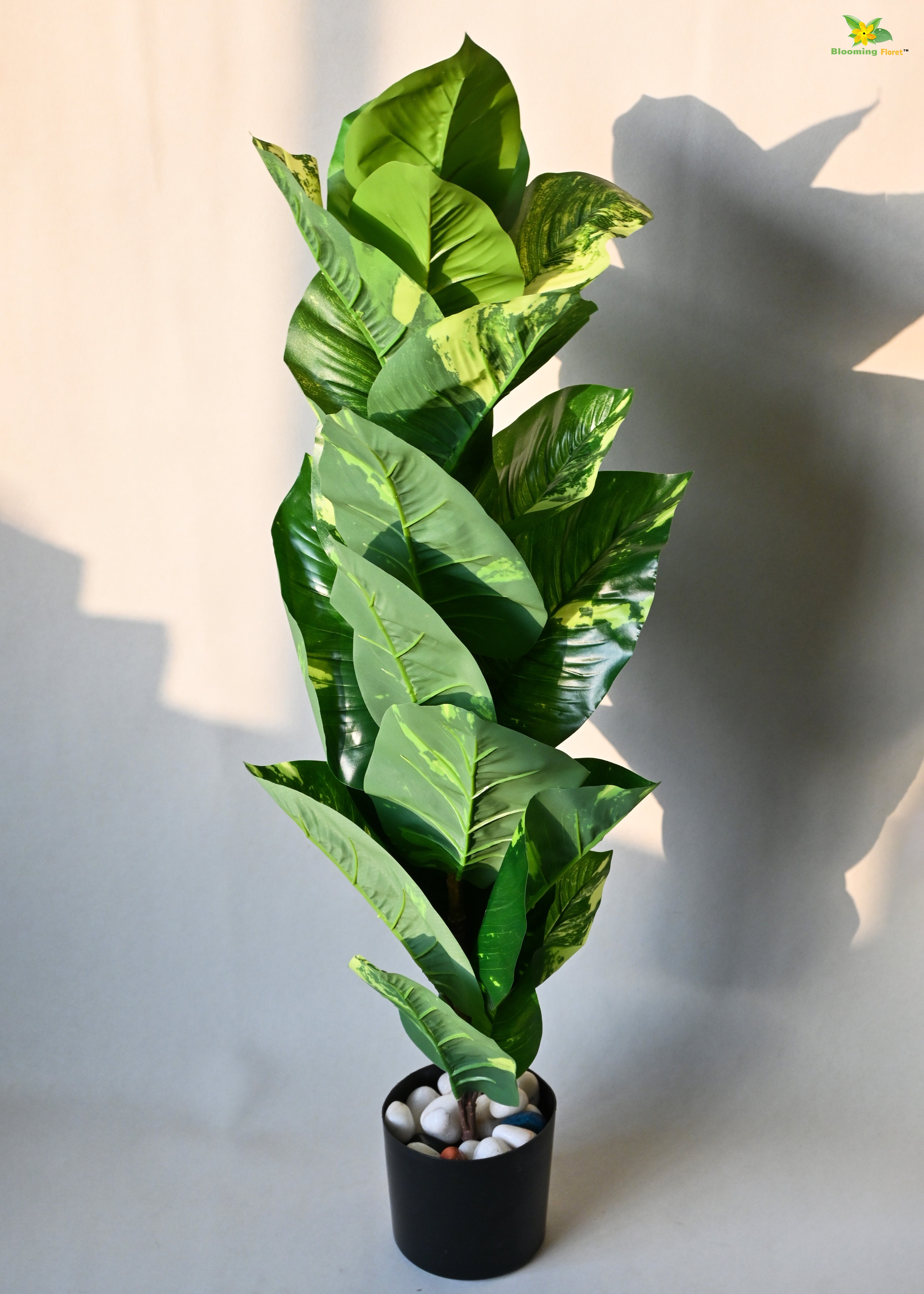 Artificial Dieffenbachia Plant for Decor 21 Leaves with Basic Pot | 86.3 cm