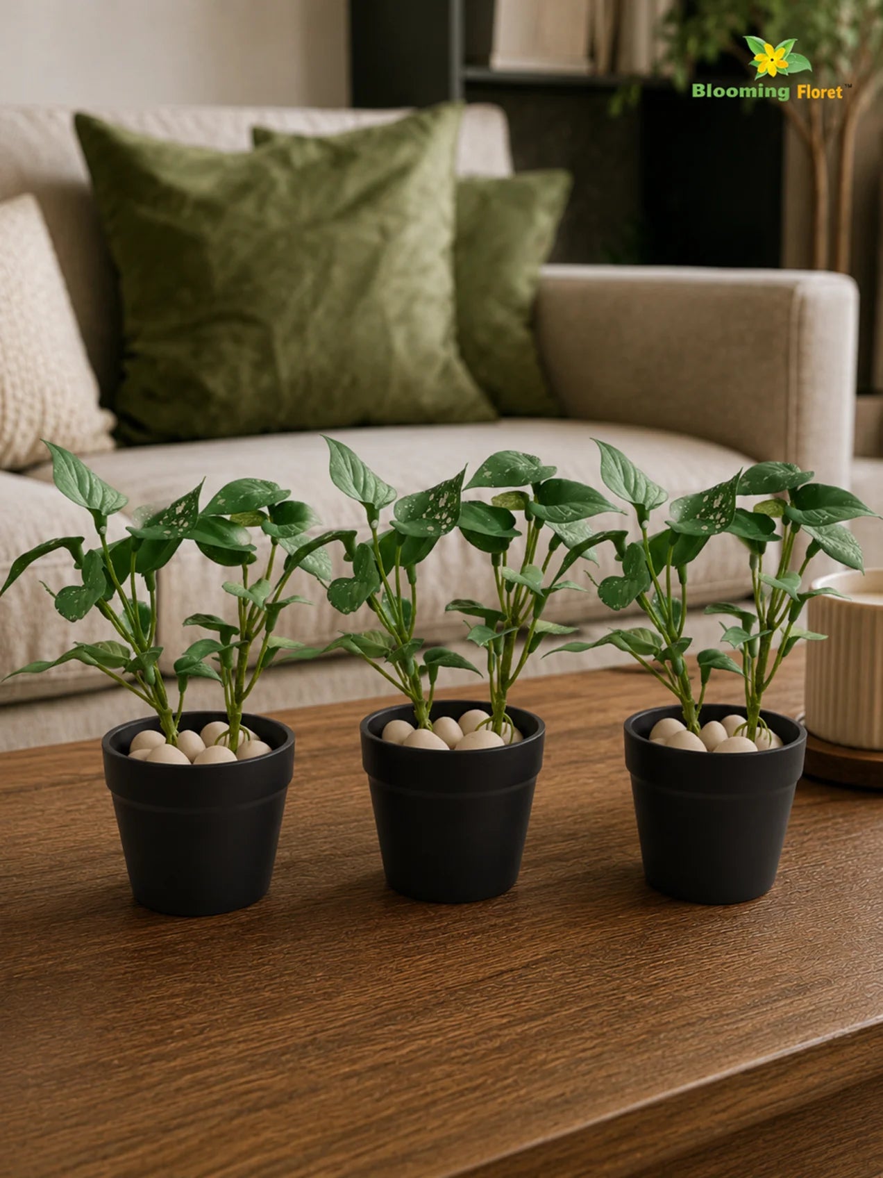 Artificial Money Plant Succulent | Small Green Leaves | 15 cm | Set of 3