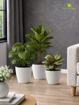 Elegant Ribbed Melamine Pot | White | 16 cm | Set of 3
