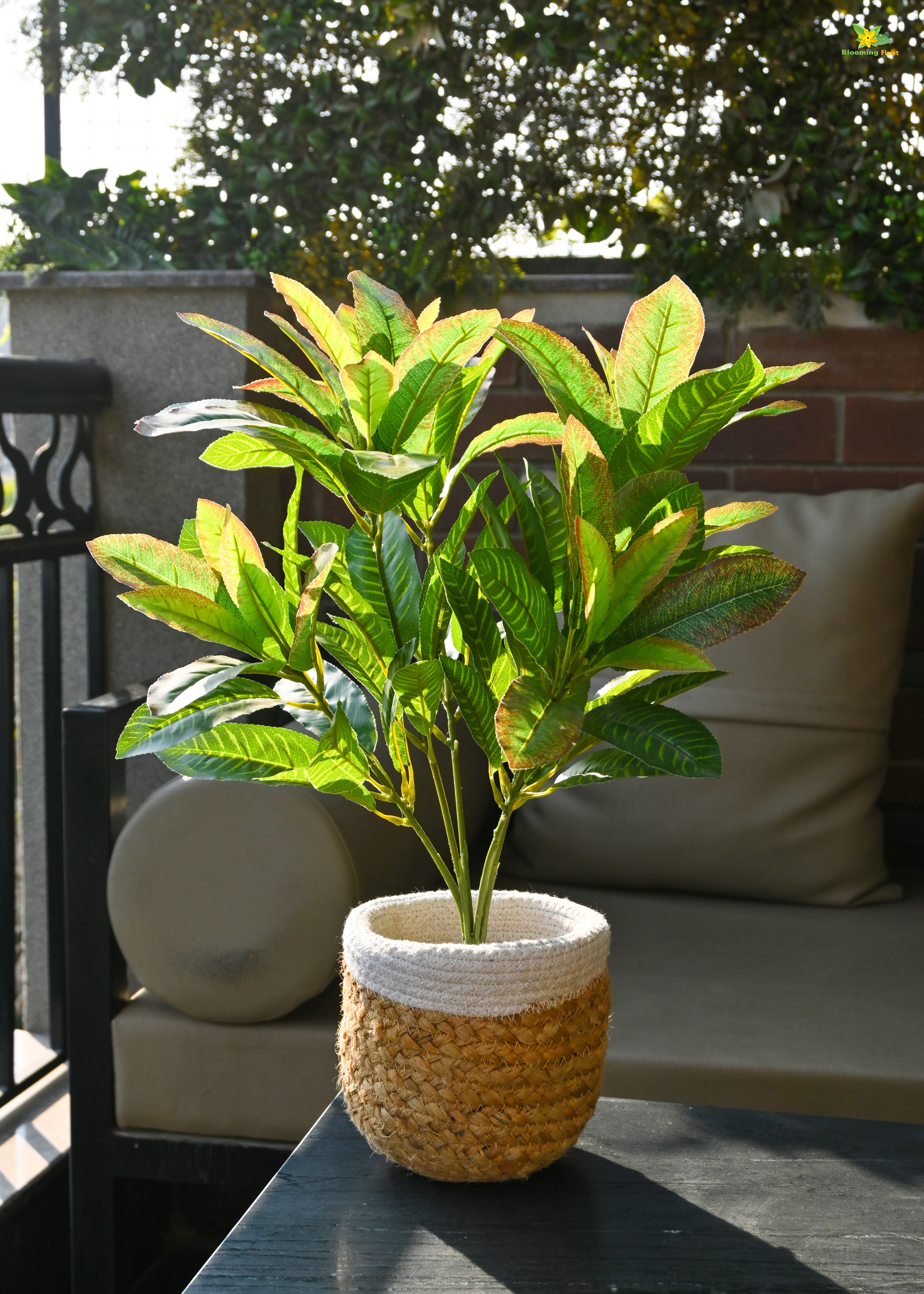 Artificial Croton Leaf Bunch Plant for Decor | 92 Leaves With Basic Pot | 50.8 cm