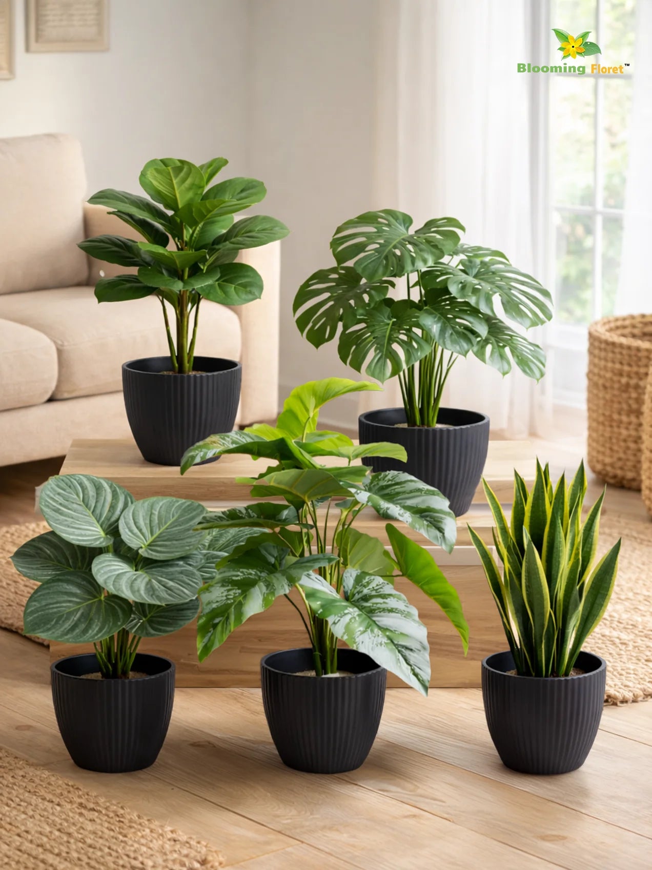 Elegant Ribbed Melamine Pot | Black | 15 cm | Set of 5