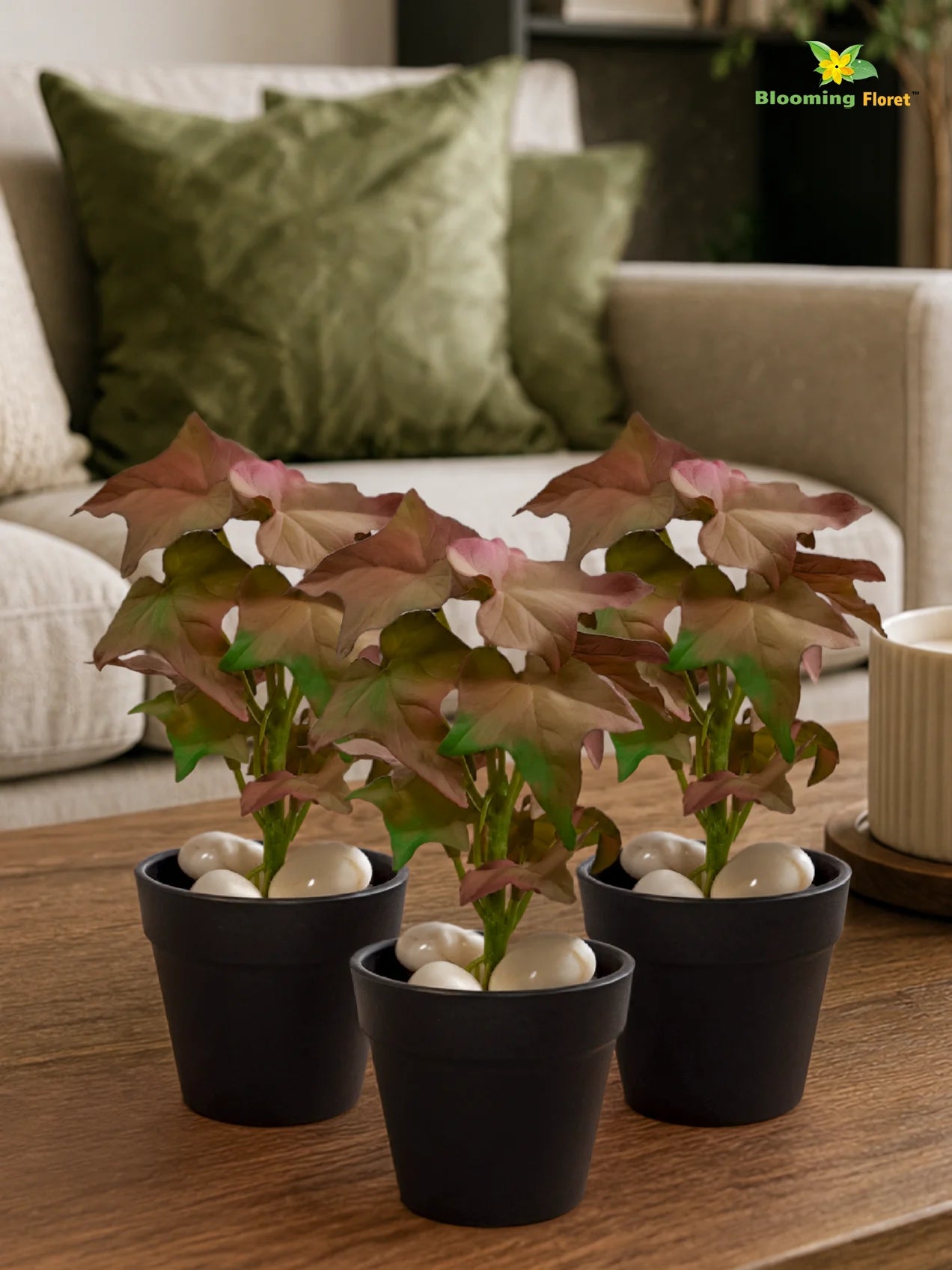 Artificial Ivy Succulent | Green & Red | 16 cm | Set of 3