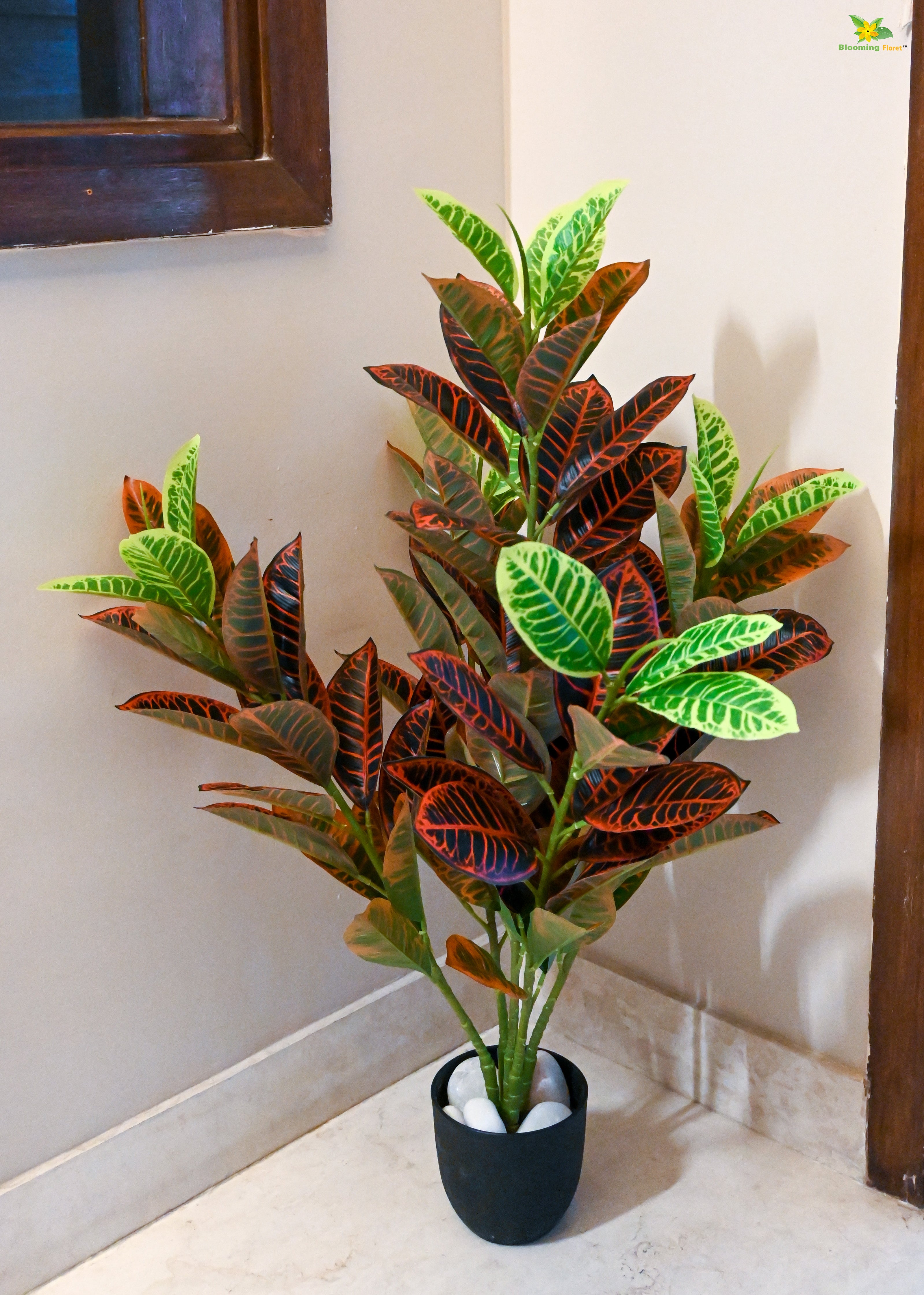 Artificial Garden Croton Plant for Decor | 104 Leaves with Basic Pot | 85 cm