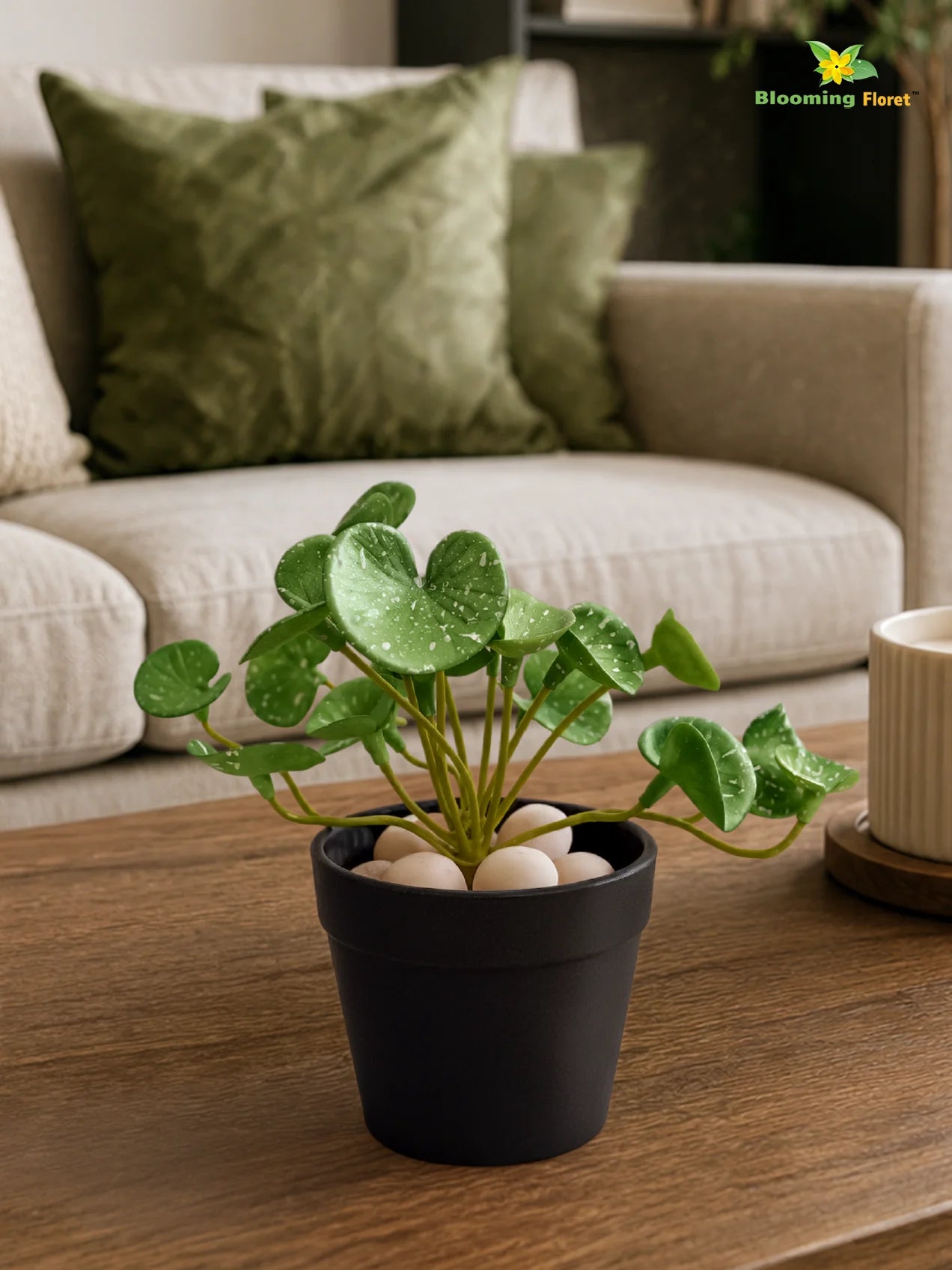 Lush Leaf Pennywort Artificial Succulent | Dark Green & White | 14 cm