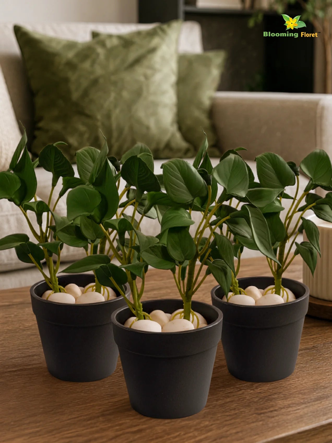 Artificial Money Plant Succulent | Dark Green | 15 cm | Set of 3