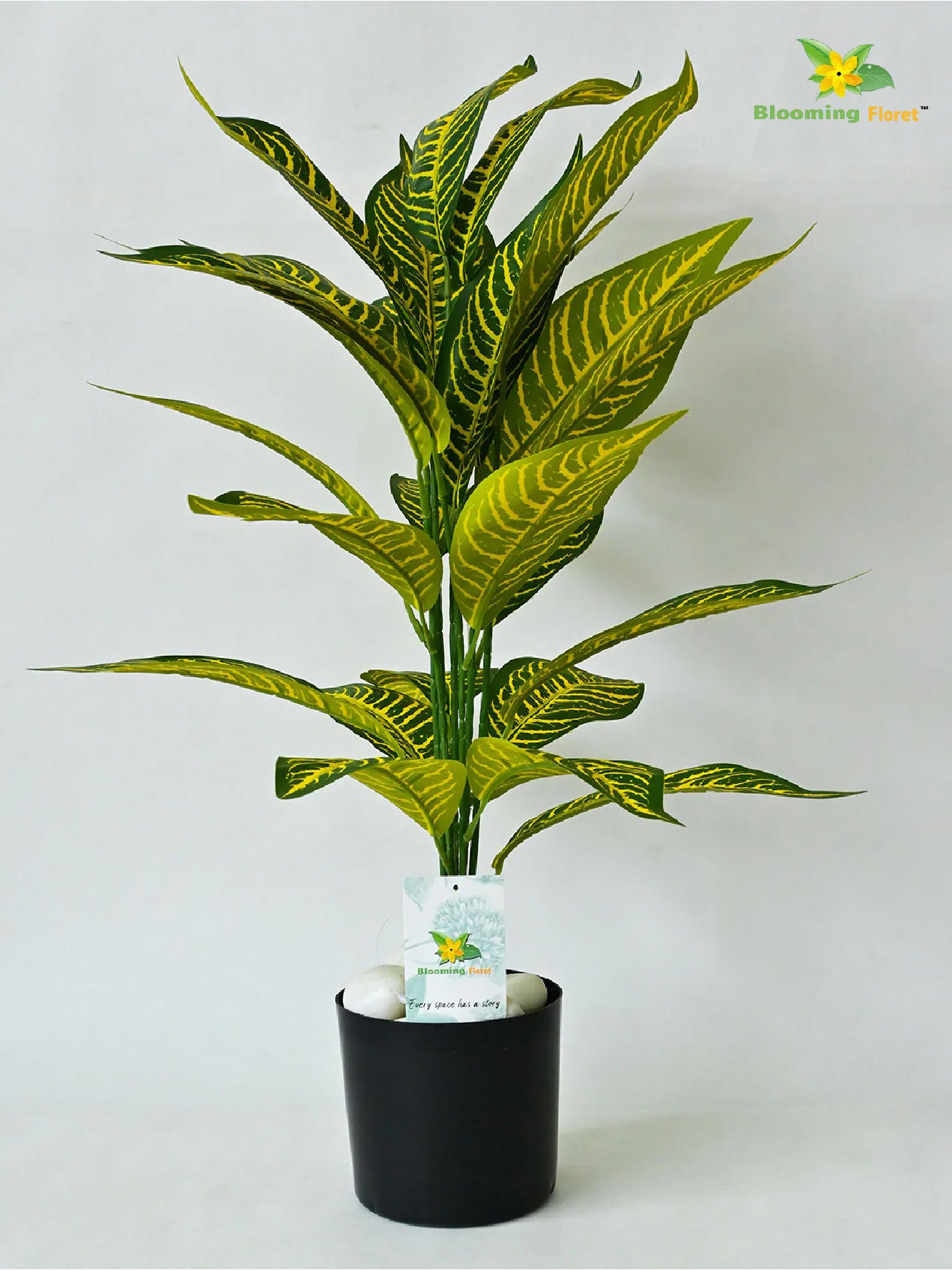Artificial Ivory Yellow Croton Plant – 71 cm, 26 Leaves, with Pot