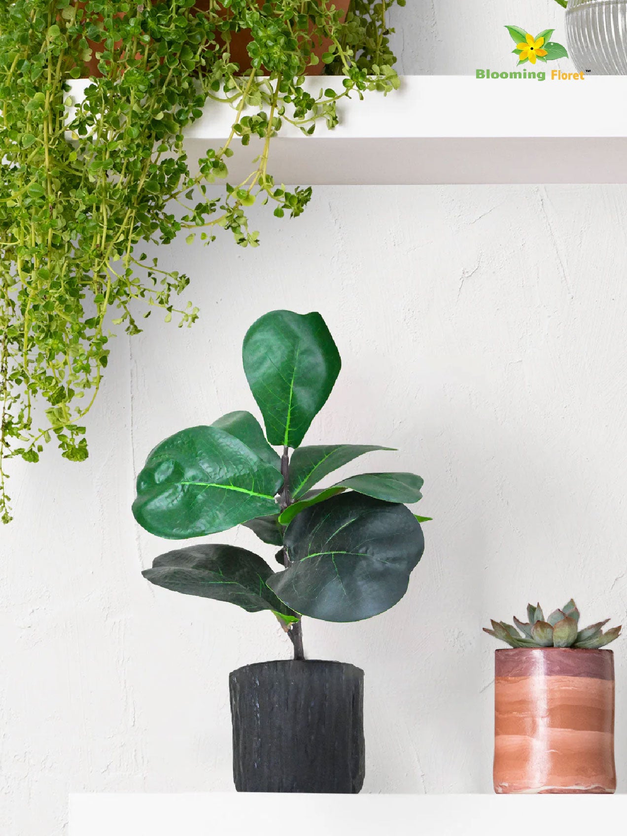 Artificial Fiddle-Leaf Fig Plant – 27.9 cm, 9 Leaves, with Basic Pot