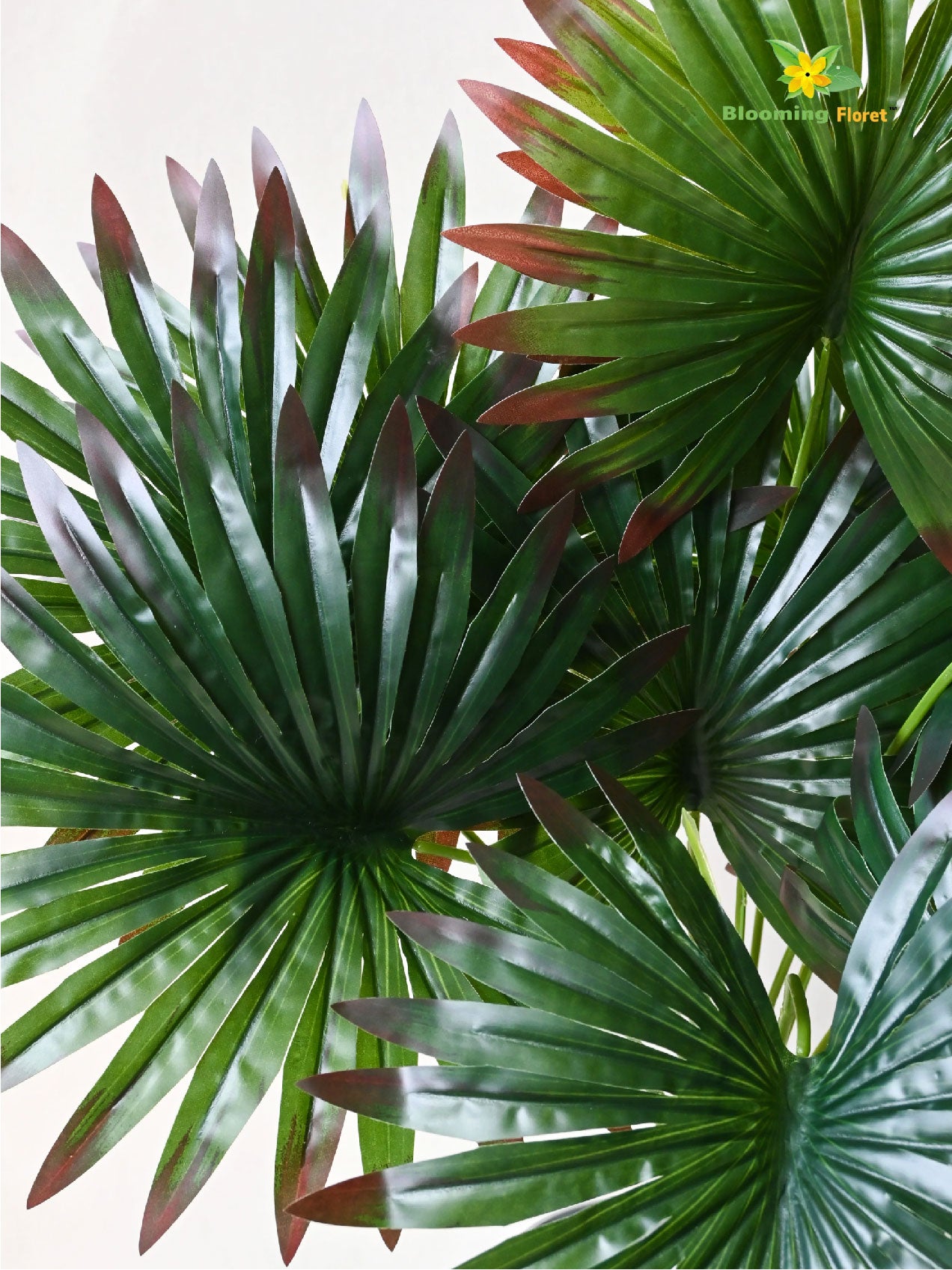 Artificial Fan Palm Plant – 65 cm, 12 Patterned Green Red Leaves, with Basic Pot